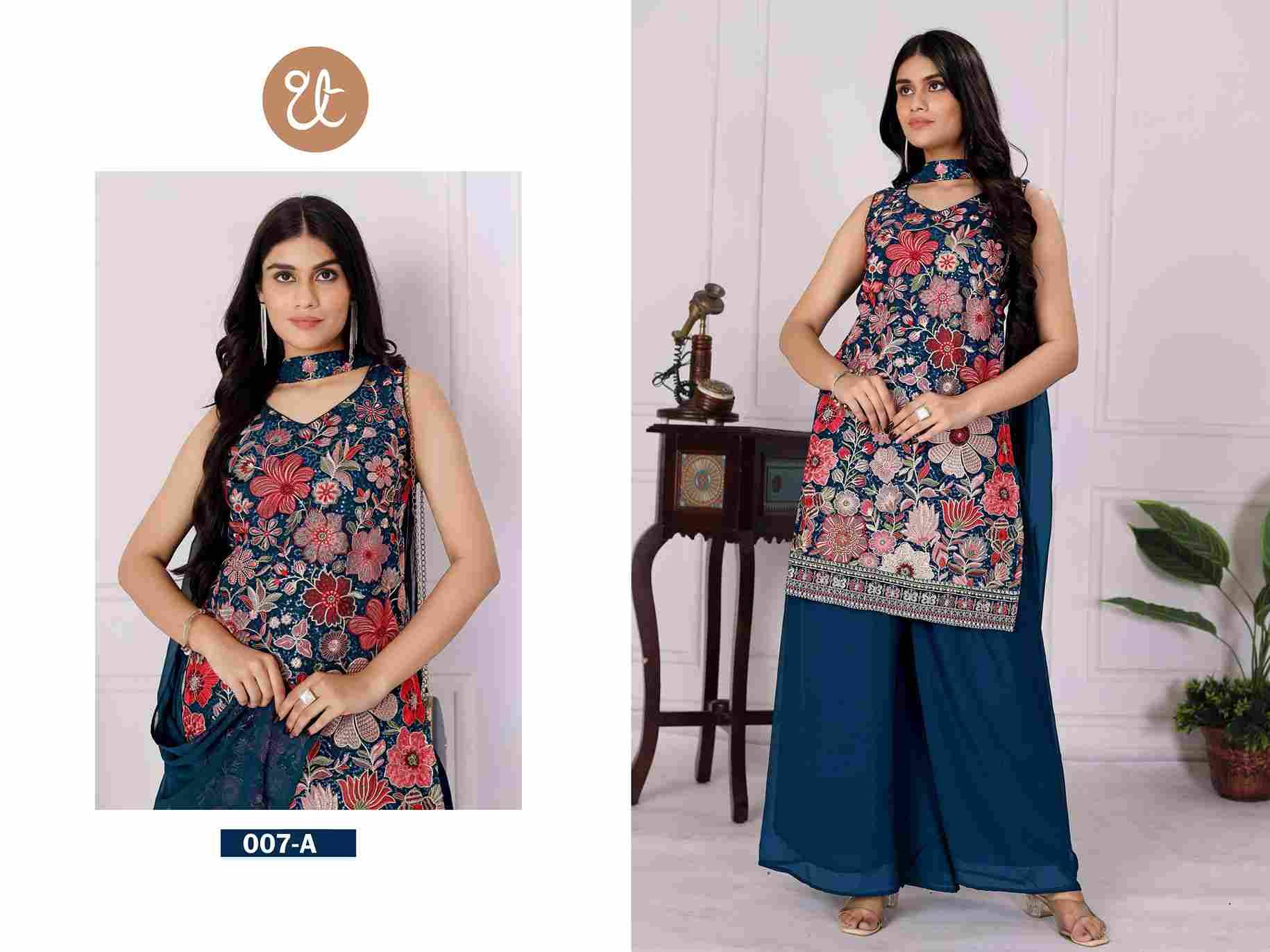 Thread Thrill 007 By Thread Thrill 007-A To 007-D Series Beautiful Sharara Suits Colorful Stylish Fancy Casual Wear & Ethnic Wear Heavy Georgette Embroidered Dresses At Wholesale Price