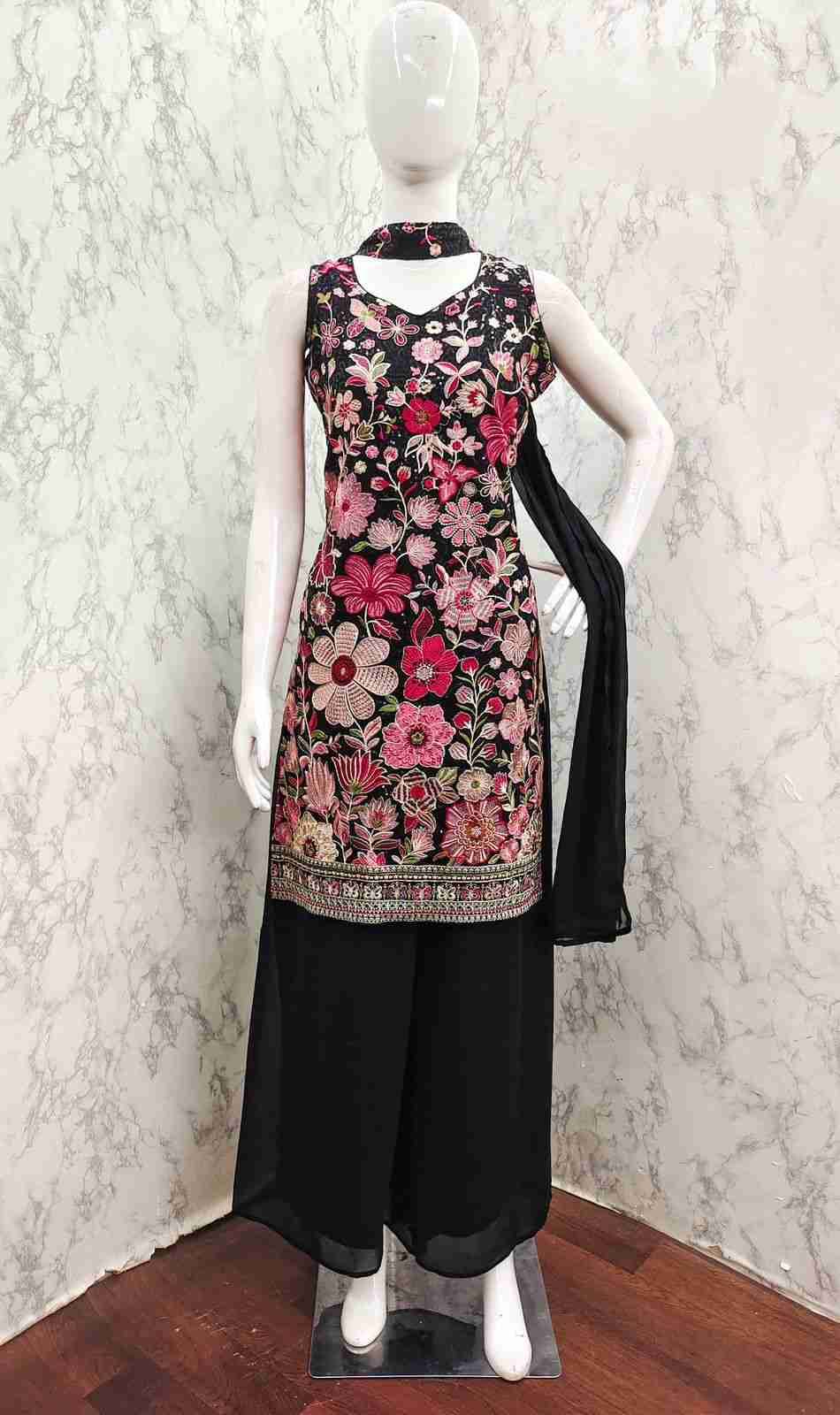 Thread Thrill 007 By Thread Thrill 007-A To 007-D Series Beautiful Sharara Suits Colorful Stylish Fancy Casual Wear & Ethnic Wear Heavy Georgette Embroidered Dresses At Wholesale Price