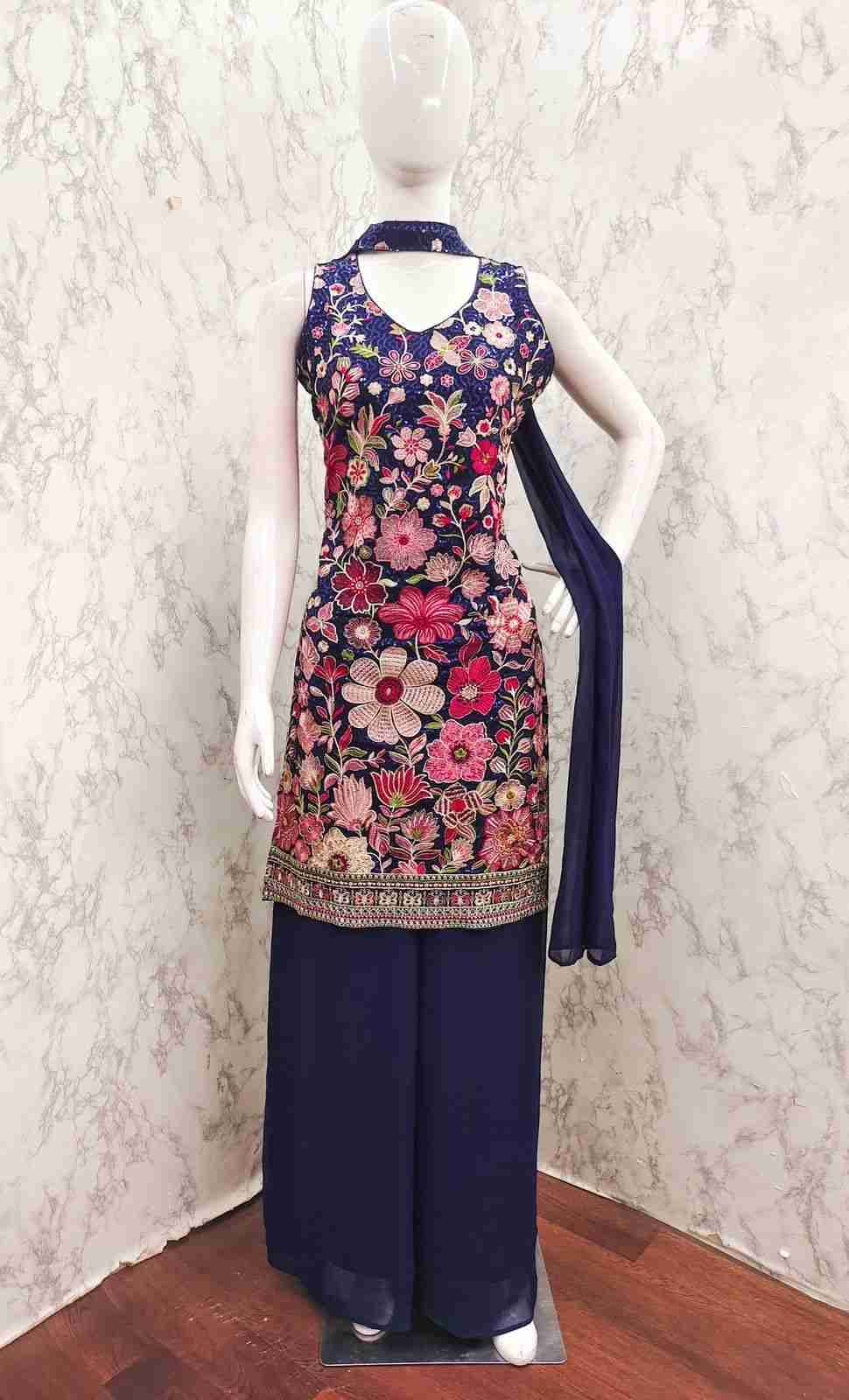 Thread Thrill 007 By Thread Thrill 007-A To 007-D Series Beautiful Sharara Suits Colorful Stylish Fancy Casual Wear & Ethnic Wear Heavy Georgette Embroidered Dresses At Wholesale Price