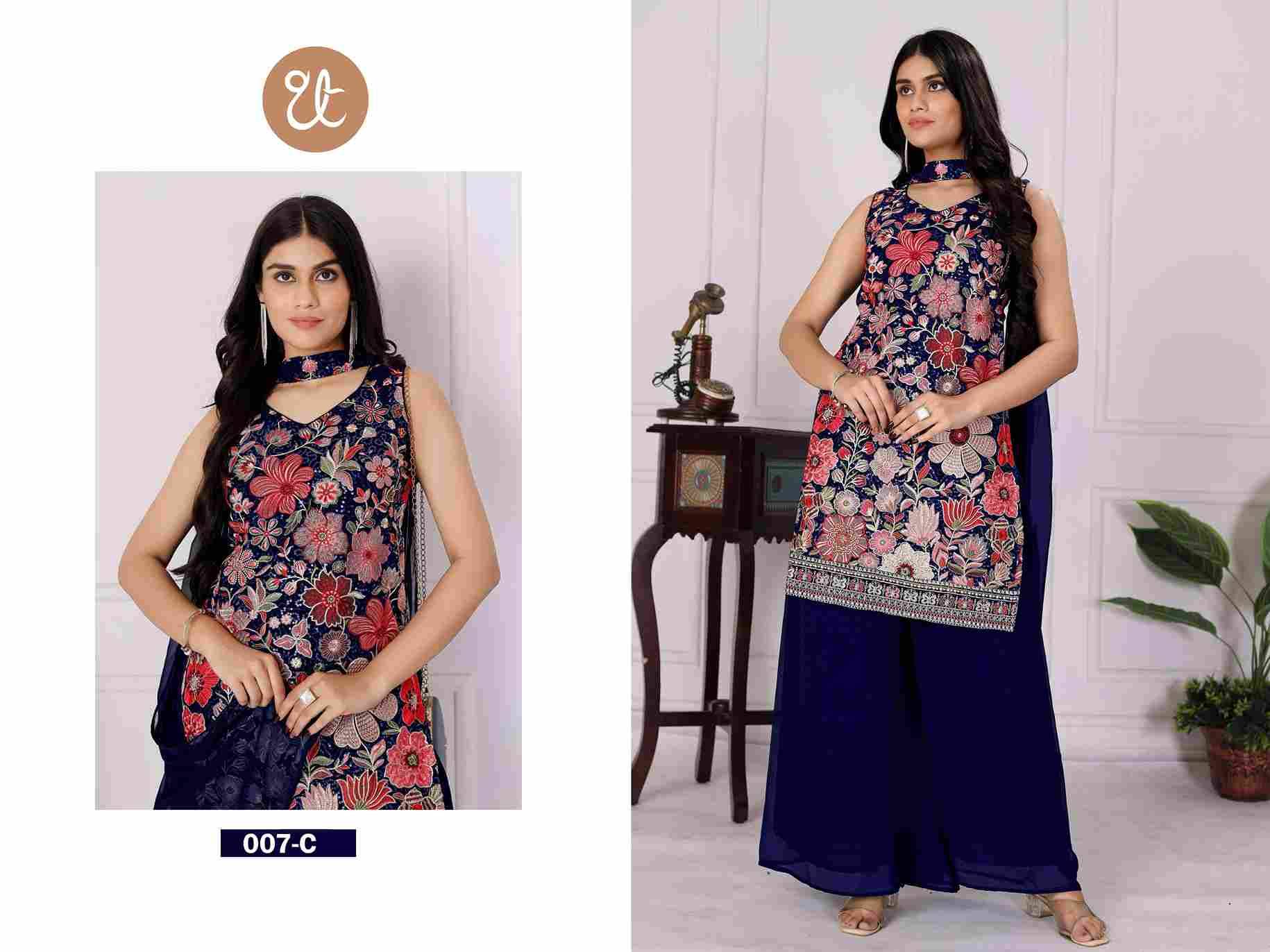Thread Thrill 007 By Thread Thrill 007-A To 007-D Series Beautiful Sharara Suits Colorful Stylish Fancy Casual Wear & Ethnic Wear Heavy Georgette Embroidered Dresses At Wholesale Price