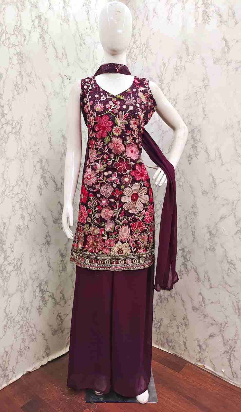 Thread Thrill 007 By Thread Thrill 007-A To 007-D Series Beautiful Sharara Suits Colorful Stylish Fancy Casual Wear & Ethnic Wear Heavy Georgette Embroidered Dresses At Wholesale Price