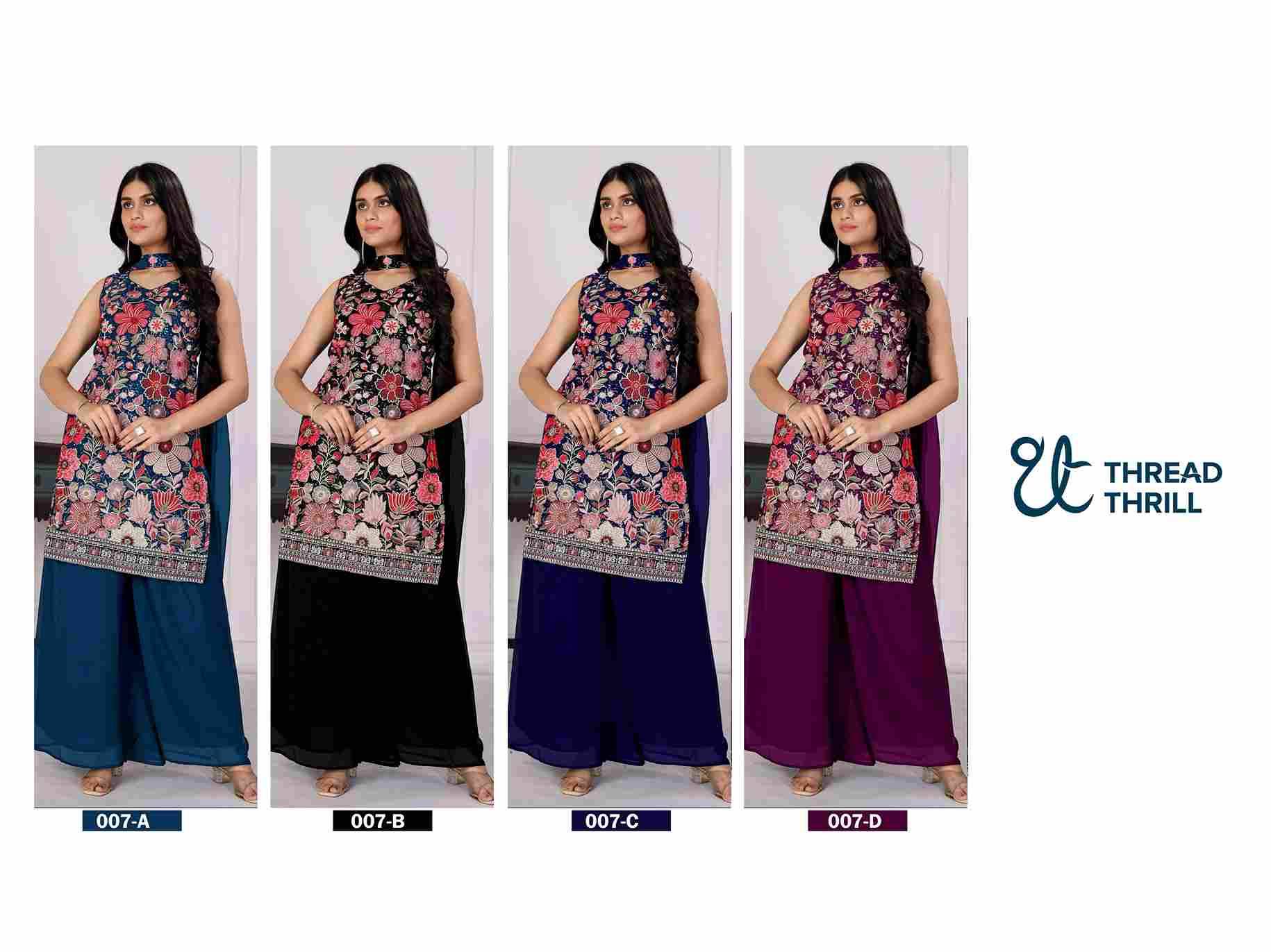 Thread Thrill 007 By Thread Thrill 007-A To 007-D Series Beautiful Sharara Suits Colorful Stylish Fancy Casual Wear & Ethnic Wear Heavy Georgette Embroidered Dresses At Wholesale Price
