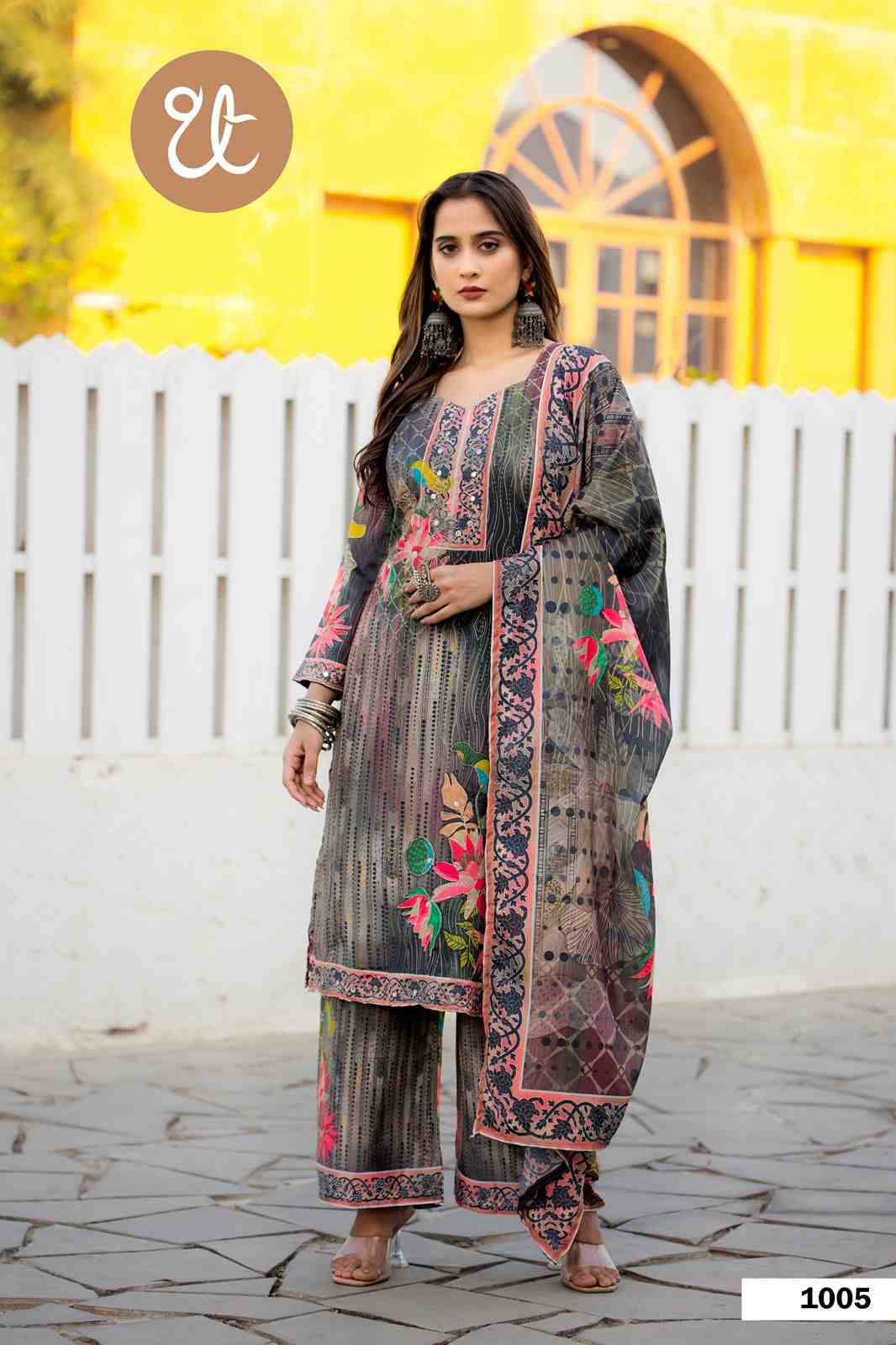 Thread Thrill 1005 Series By Thread Thrill 1005 To 1008 Series Beautiful Festive Suits Colorful Stylish Fancy Casual Wear & Ethnic Wear Heavy Soft Chinnon Dresses At Wholesale Price