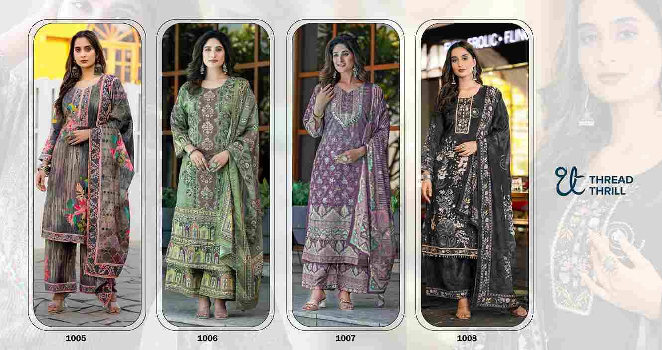 Thread Thrill 1005 Series By Thread Thrill 1005 To 1008 Series Beautiful Festive Suits Colorful Stylish Fancy Casual Wear & Ethnic Wear Heavy Soft Chinnon Dresses At Wholesale Price