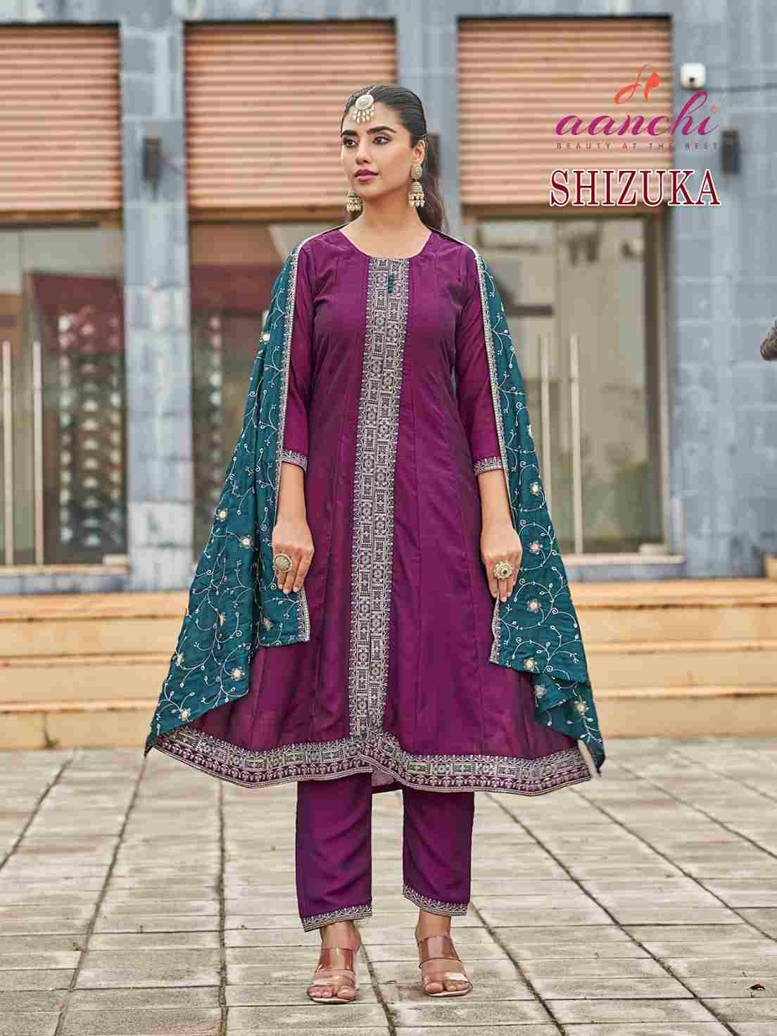 Shizuka By Aanchi 01 To 04 Series Beautiful Festive Suits Colorful Stylish Fancy Casual Wear & Ethnic Wear Vichitra Silk Dresses At Wholesale Price