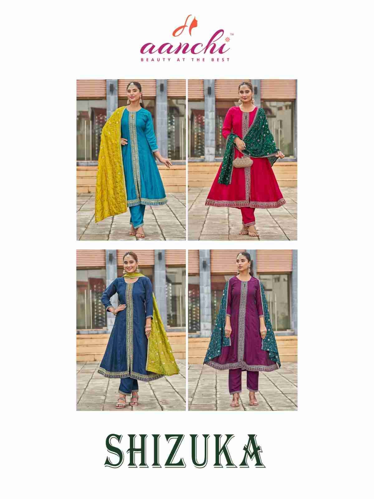 Shizuka By Aanchi 01 To 04 Series Beautiful Festive Suits Colorful Stylish Fancy Casual Wear & Ethnic Wear Vichitra Silk Dresses At Wholesale Price