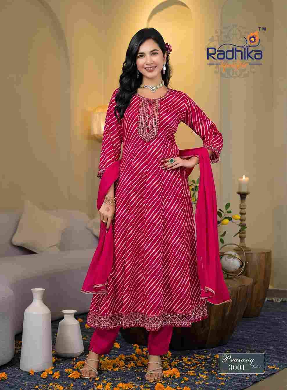Prasang Vol-3 By Radhika Lifestyle 3001 To 3006 Series Beautiful Stylish Anarkali Suits Fancy Colorful Casual Wear & Ethnic Wear & Ready To Wear Rayon Foil Dresses At Wholesale Price