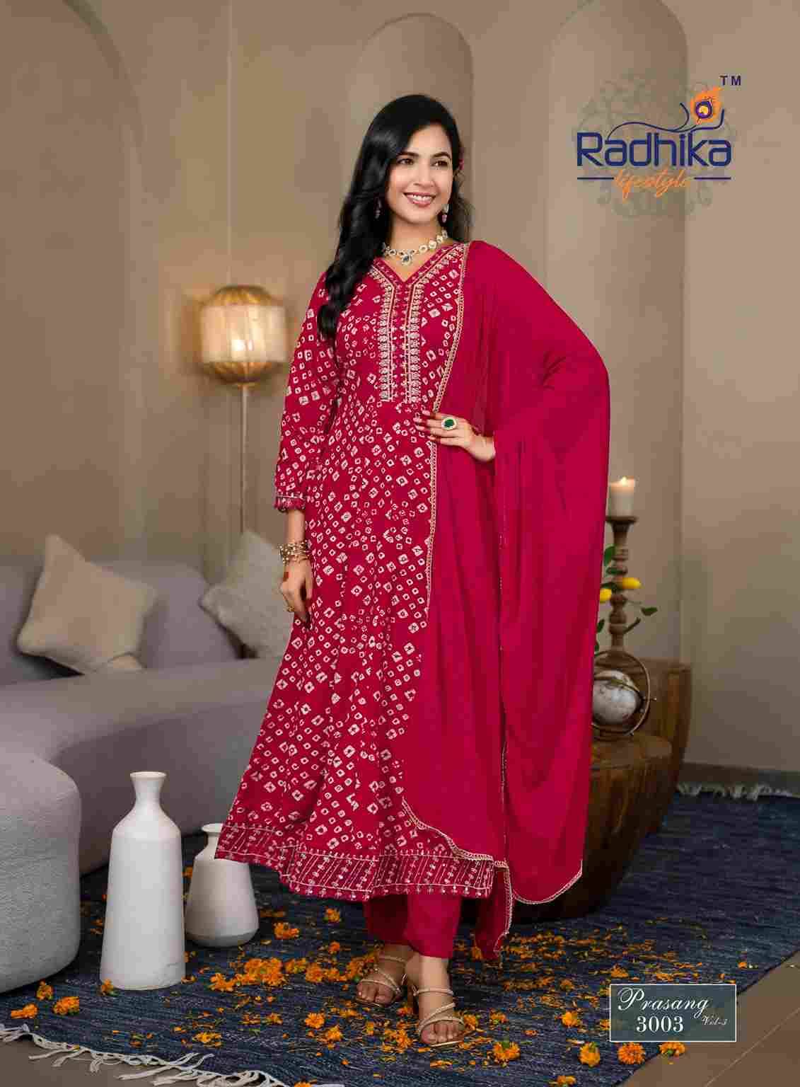 Prasang Vol-3 By Radhika Lifestyle 3001 To 3006 Series Beautiful Stylish Anarkali Suits Fancy Colorful Casual Wear & Ethnic Wear & Ready To Wear Rayon Foil Dresses At Wholesale Price