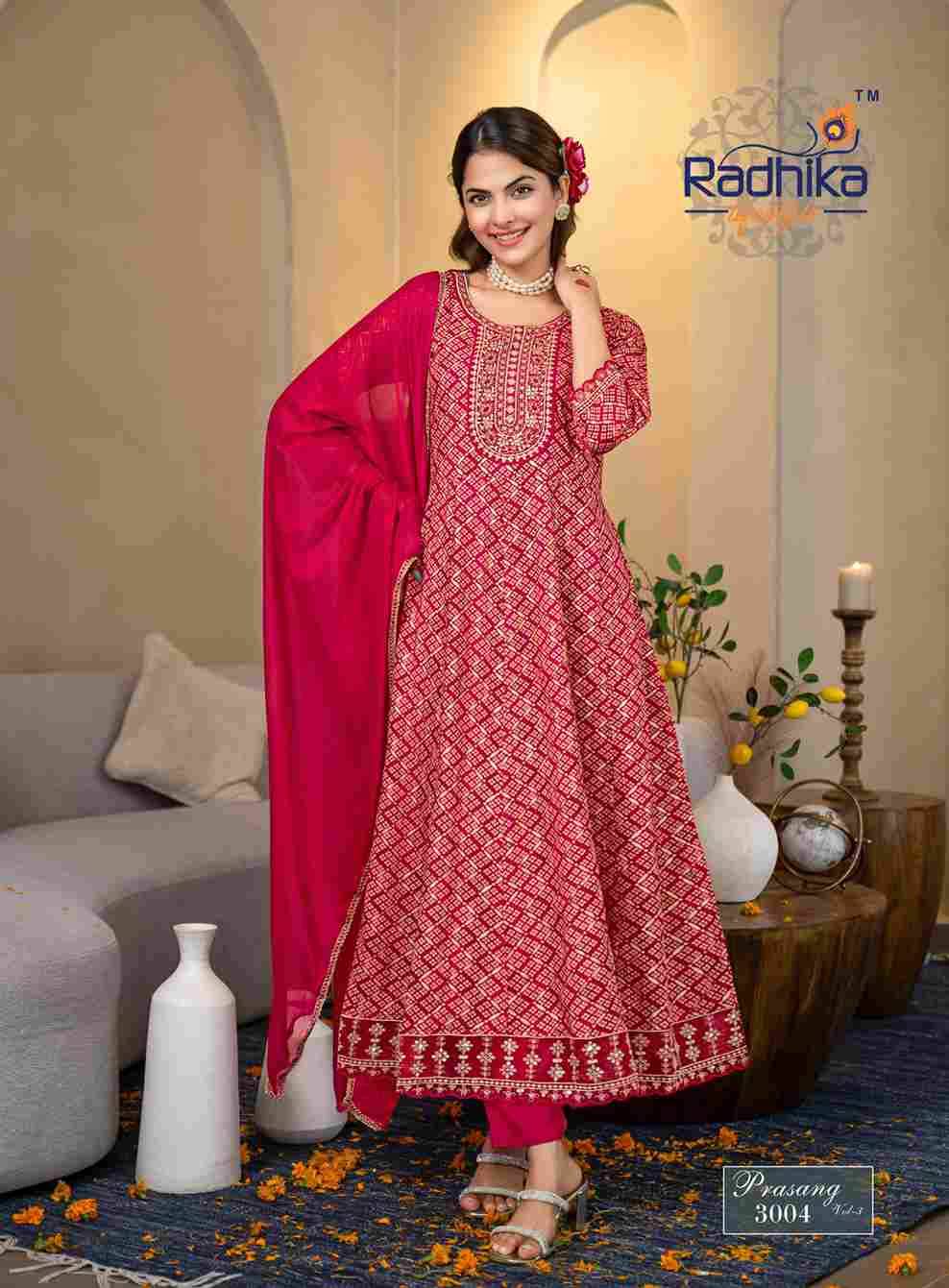 Prasang Vol-3 By Radhika Lifestyle 3001 To 3006 Series Beautiful Stylish Anarkali Suits Fancy Colorful Casual Wear & Ethnic Wear & Ready To Wear Rayon Foil Dresses At Wholesale Price