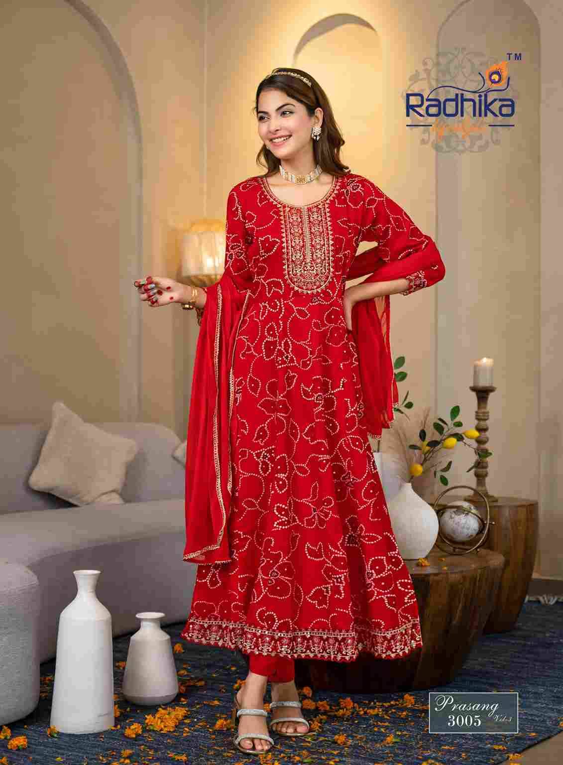 Prasang Vol-3 By Radhika Lifestyle 3001 To 3006 Series Beautiful Stylish Anarkali Suits Fancy Colorful Casual Wear & Ethnic Wear & Ready To Wear Rayon Foil Dresses At Wholesale Price