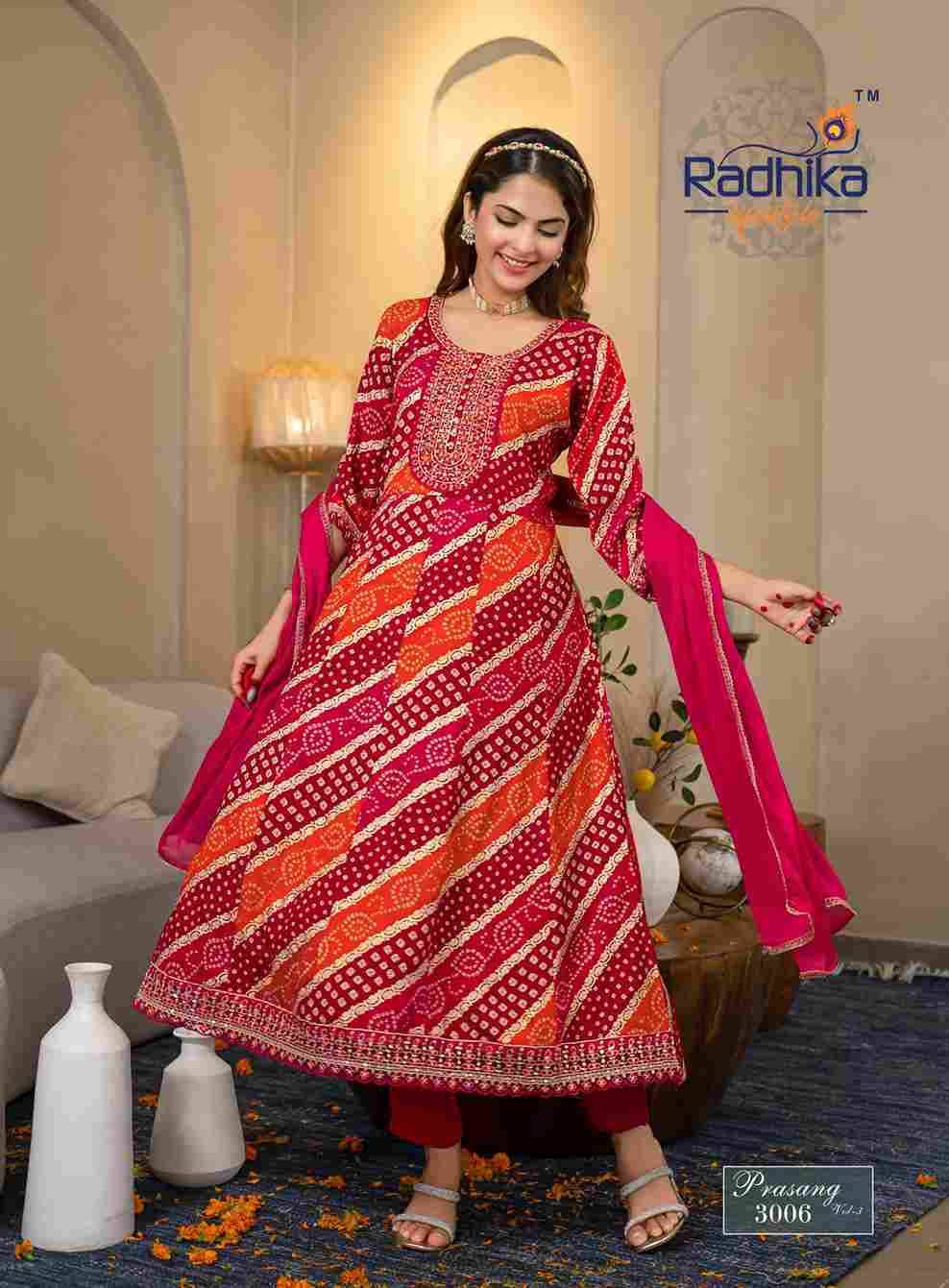 Prasang Vol-3 By Radhika Lifestyle 3001 To 3006 Series Beautiful Stylish Anarkali Suits Fancy Colorful Casual Wear & Ethnic Wear & Ready To Wear Rayon Foil Dresses At Wholesale Price