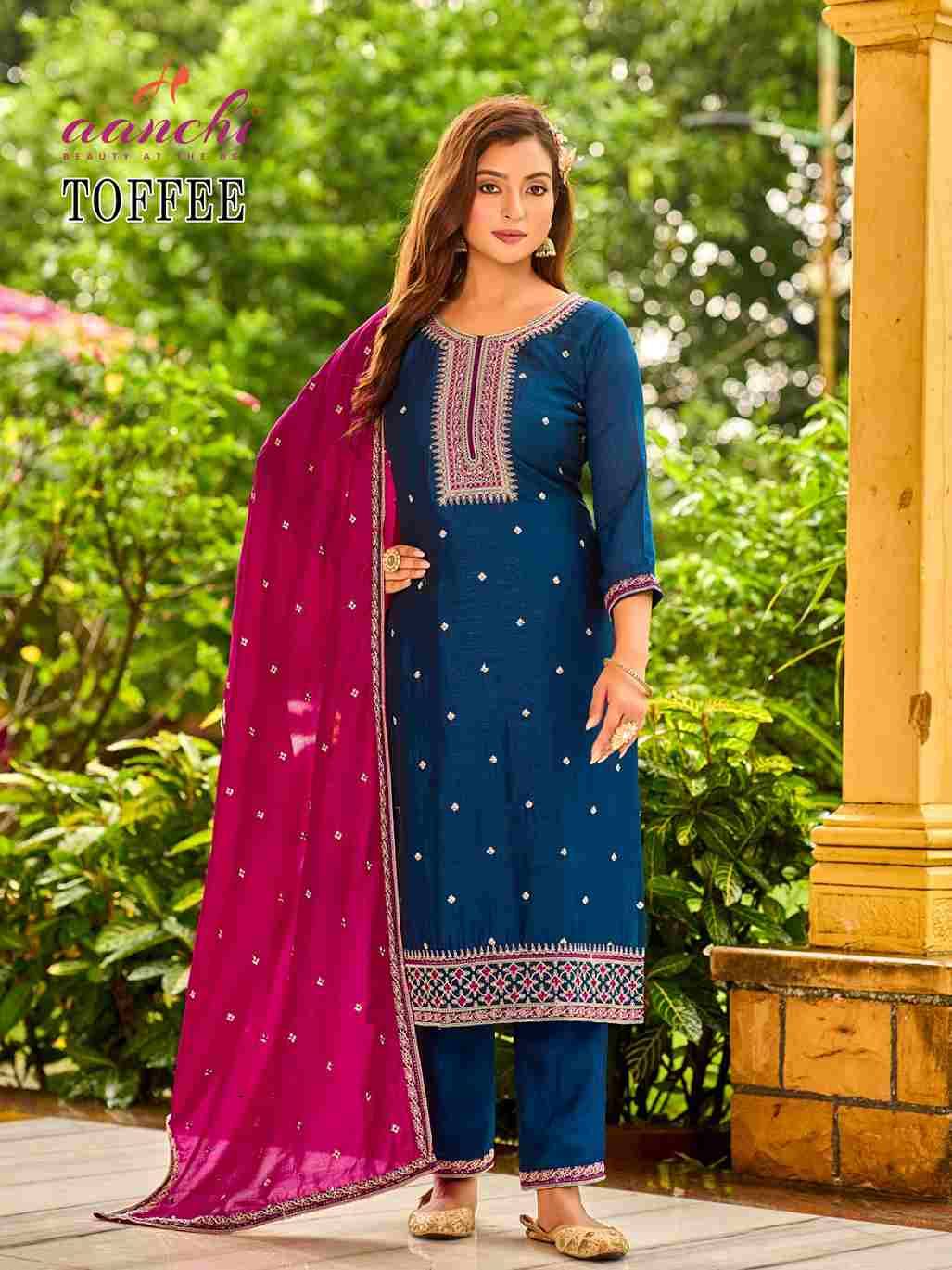 Toffee By Aanchi 01 To 04 Series Beautiful Festive Suits Colorful Stylish Fancy Casual Wear & Ethnic Wear Vichitra Silk Dresses At Wholesale Price