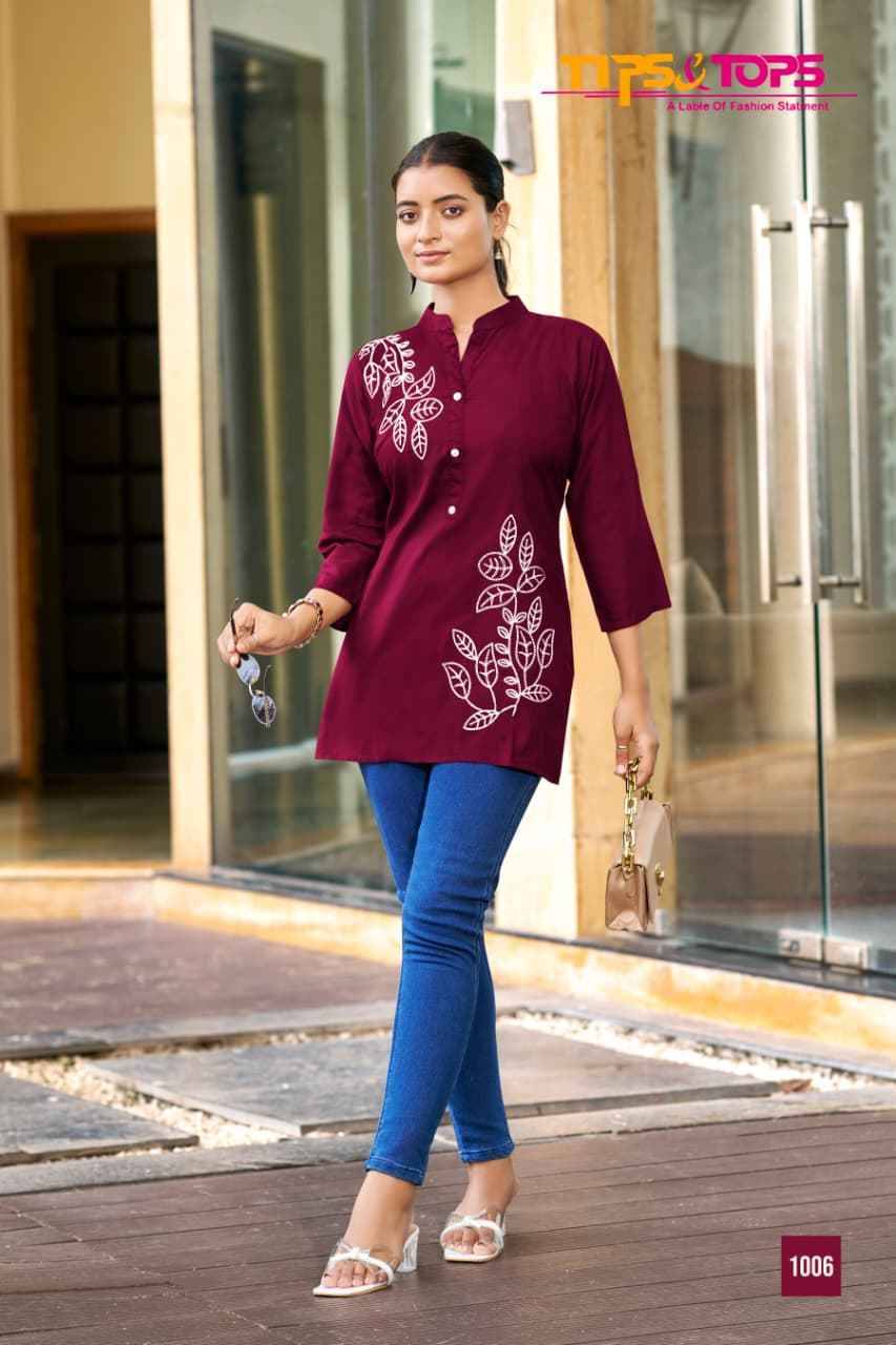 Blossom By Tips And Tops 1001 To 1006 Series Designer Stylish Fancy Colorful Beautiful Party Wear & Ethnic Wear Collection Rayon Slub Tops At Wholesale Price
