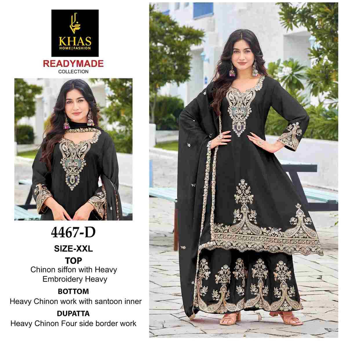 Khas 4467 Colours By Khas 4467-A To 4467-D Series Beautiful Pakistani Suits Colorful Stylish Fancy Casual Wear & Ethnic Wear Heavy Chinnon Chiffon Dresses At Wholesale Price