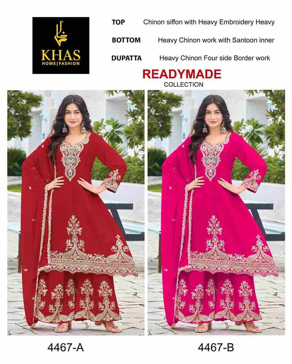 Khas 4467 Colours By Khas 4467-A To 4467-D Series Beautiful Pakistani Suits Colorful Stylish Fancy Casual Wear & Ethnic Wear Heavy Chinnon Chiffon Dresses At Wholesale Price