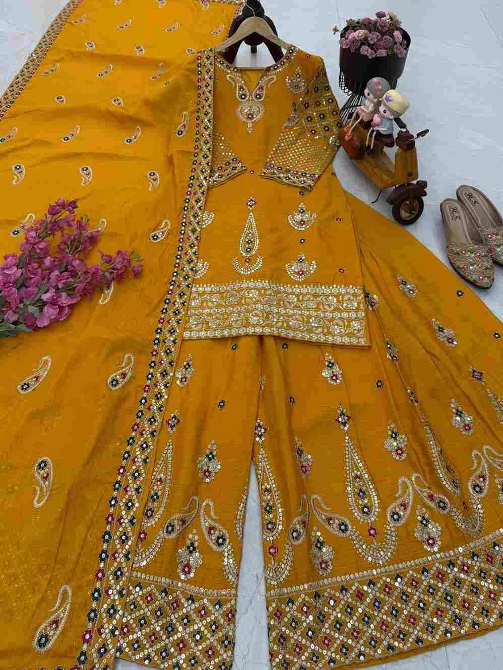 Zd-10009 By Fashid Wholesale 01 To 04 Series Beautiful Sharara Colorful Fancy Wedding Collection Occasional Wear & Party Wear Chinnon Silk Dresses At Wholesale Price