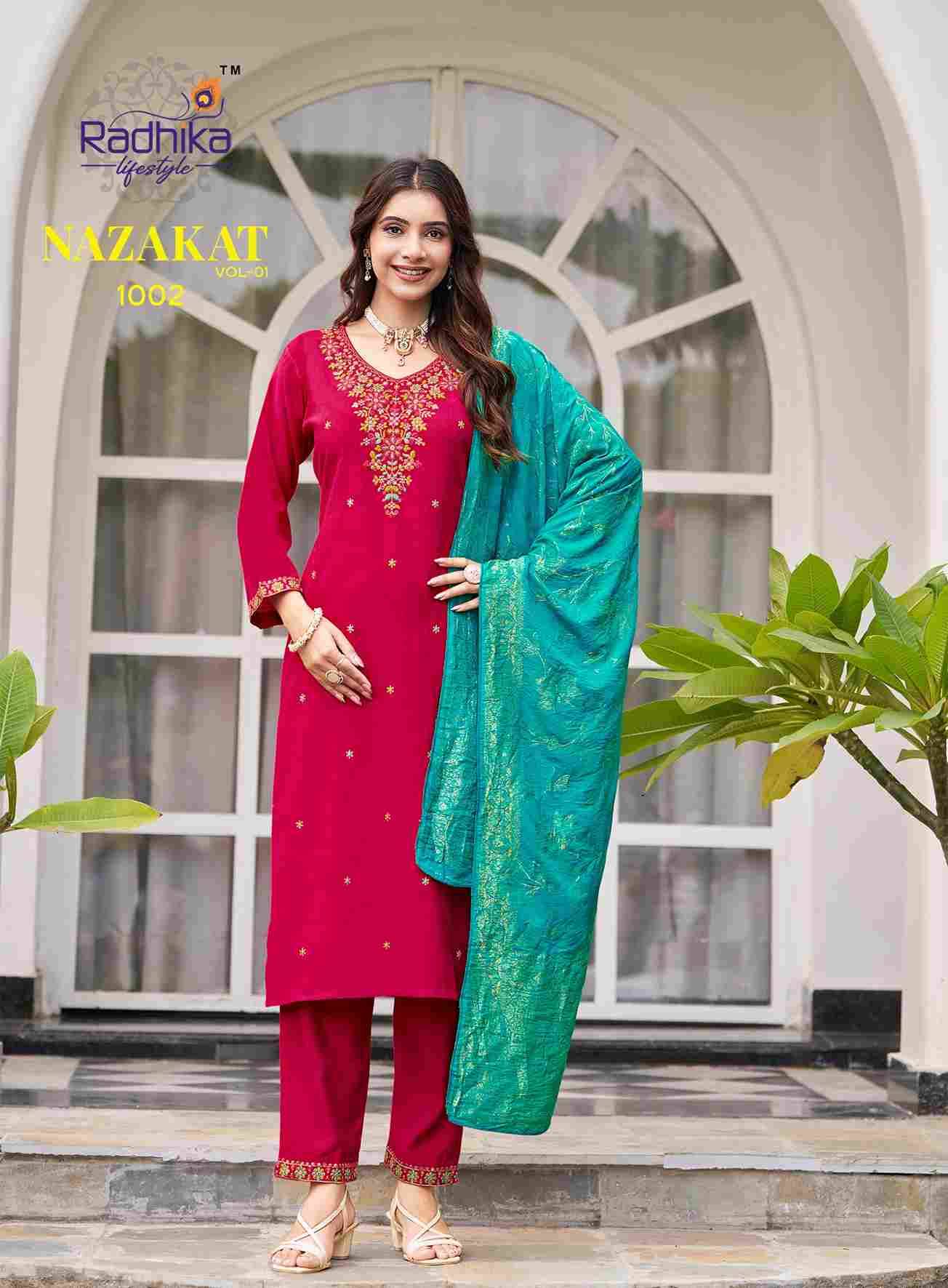 Nazakat Vol-1 By Radhika Lifestyle 1001 To 1006 Series Beautiful Stylish Festive Suits Fancy Colorful Casual Wear & Ethnic Wear & Ready To Wear Vertican Silk Dresses At Wholesale Price