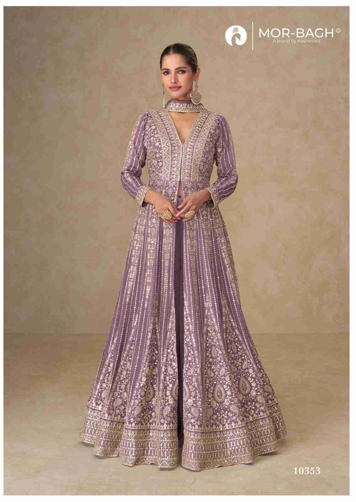 Janki By Mor-Bagh 10353 To 10356 Series Designer Anarkali Suits Beautiful Fancy Colorful Stylish Party Wear & Occasional Wear Premium Chinnon Silk Dresses At Wholesale Price