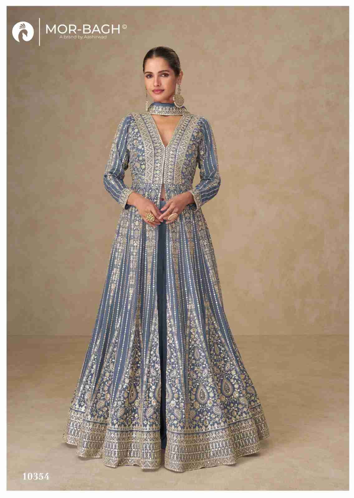 Janki By Mor-Bagh 10353 To 10356 Series Designer Anarkali Suits Beautiful Fancy Colorful Stylish Party Wear & Occasional Wear Premium Chinnon Silk Dresses At Wholesale Price