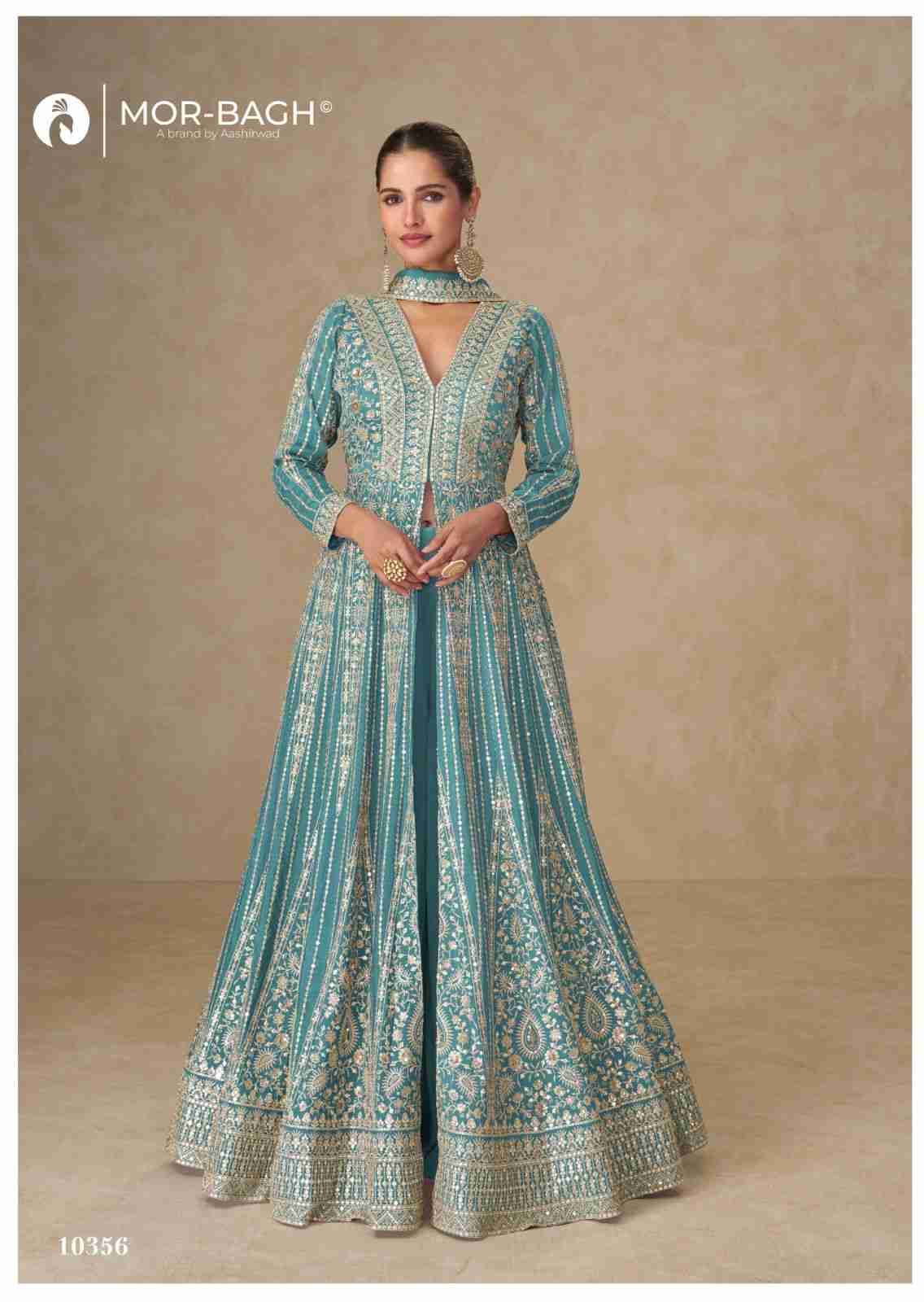 Janki By Mor-Bagh 10353 To 10356 Series Designer Anarkali Suits Beautiful Fancy Colorful Stylish Party Wear & Occasional Wear Premium Chinnon Silk Dresses At Wholesale Price