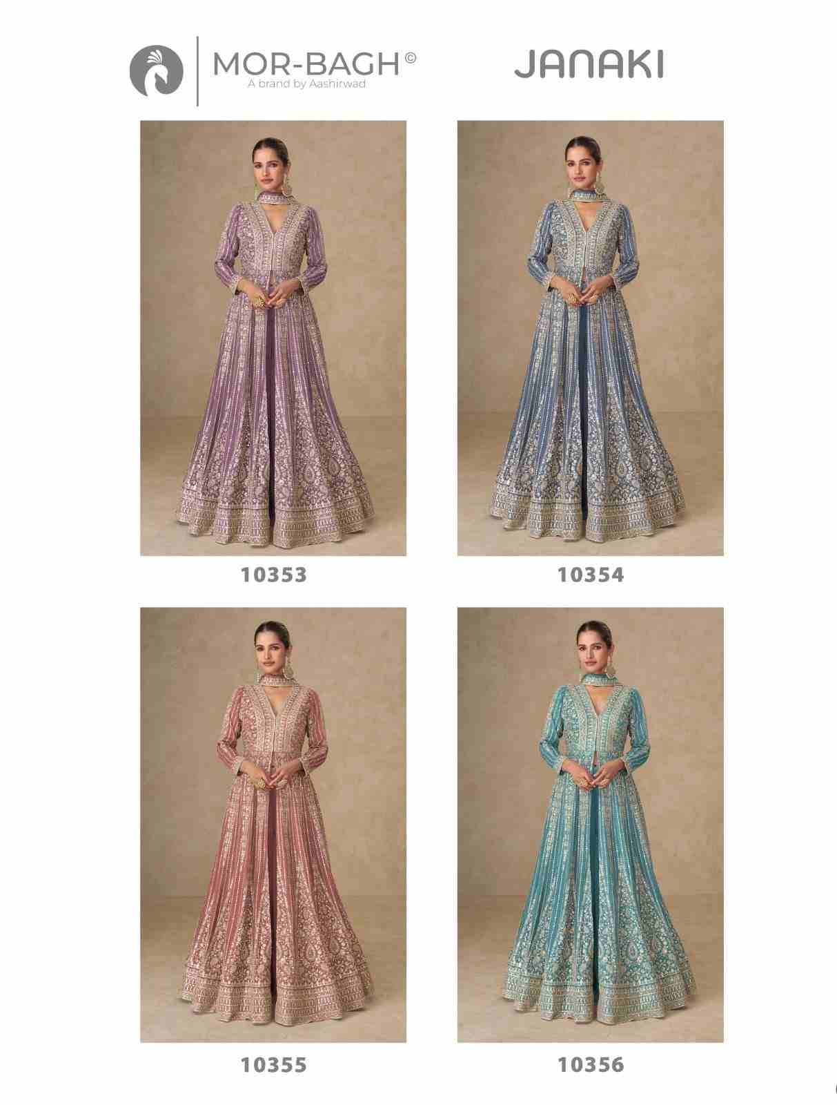 Janki By Mor-Bagh 10353 To 10356 Series Designer Anarkali Suits Beautiful Fancy Colorful Stylish Party Wear & Occasional Wear Premium Chinnon Silk Dresses At Wholesale Price