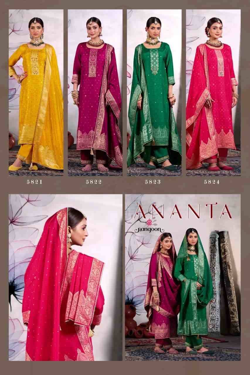 Ananta By Rangoon 5821 To 5824 Series Beautiful Stylish Festive Suits Fancy Colorful Casual Wear & Ethnic Wear & Ready To Wear Dola Jacquard Dresses At Wholesale Price