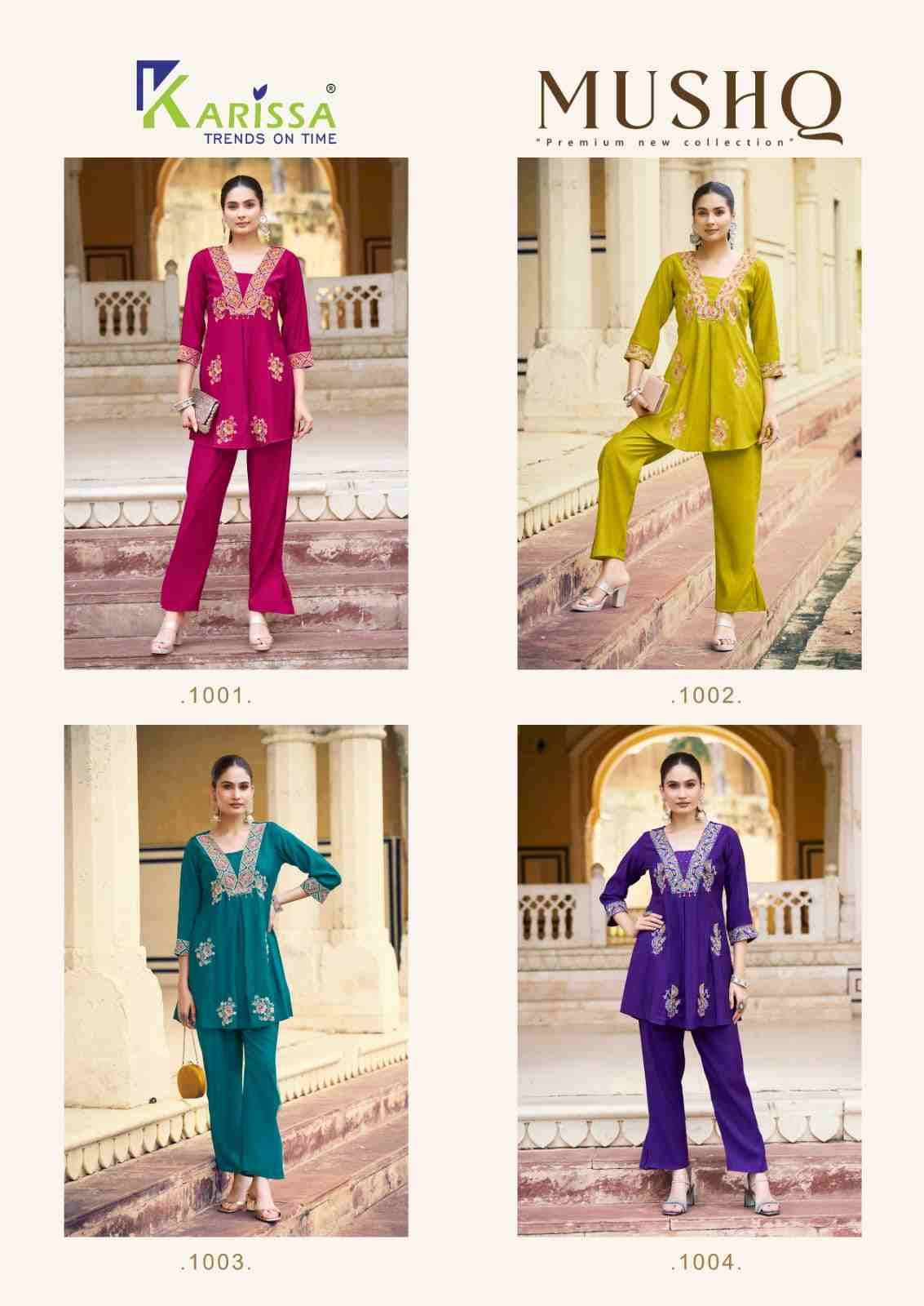 Mushq By Karissa 1001 To 1004 Series Designer Stylish Fancy Colorful Beautiful Party Wear & Ethnic Wear Collection Viscose Roman Co-Ord At Wholesale Price