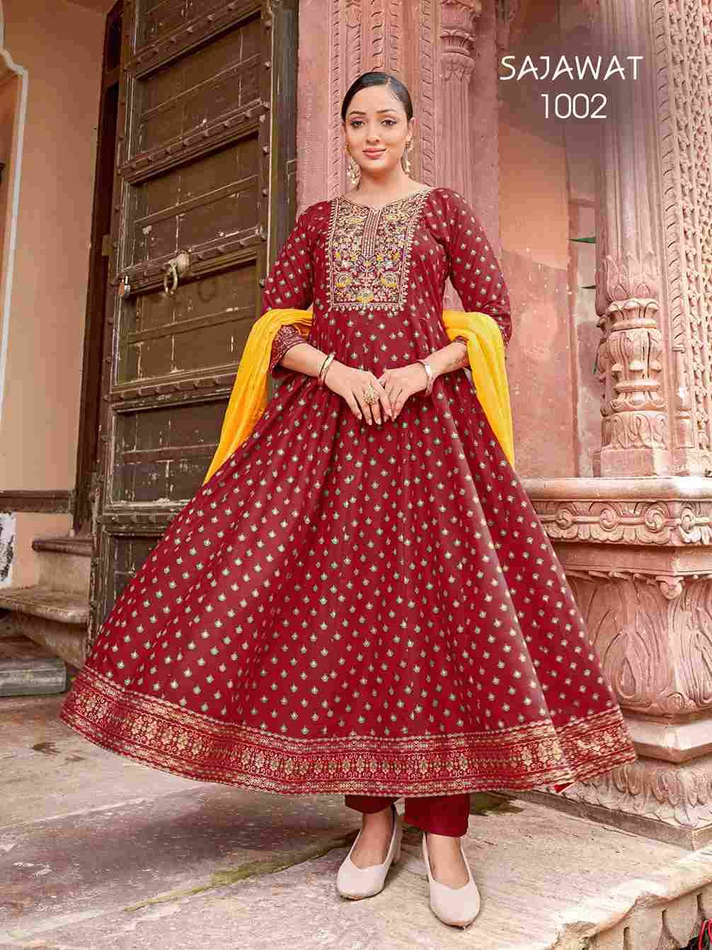 Sajawat By Fashid Wholesale 1001 To 1008 Series Designer Anarkali Suits Beautiful Fancy Colorful Stylish Party Wear & Occasional Wear Rayon Dresses At Wholesale Price