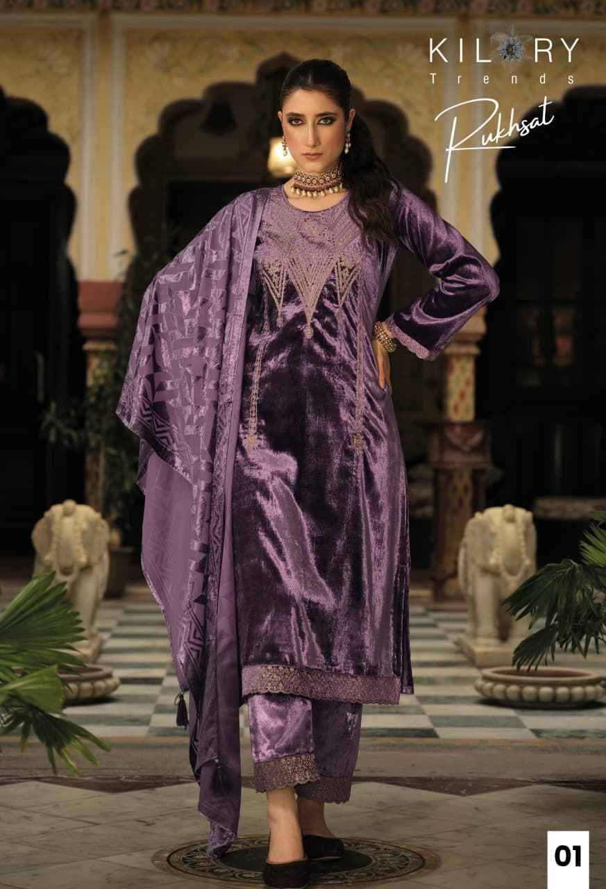Rukhsat By Kilory 01 To 04 Series Beautiful Festive Suits Colorful Stylish Fancy Casual Wear & Ethnic Wear Pure Velvet Dresses At Wholesale Price