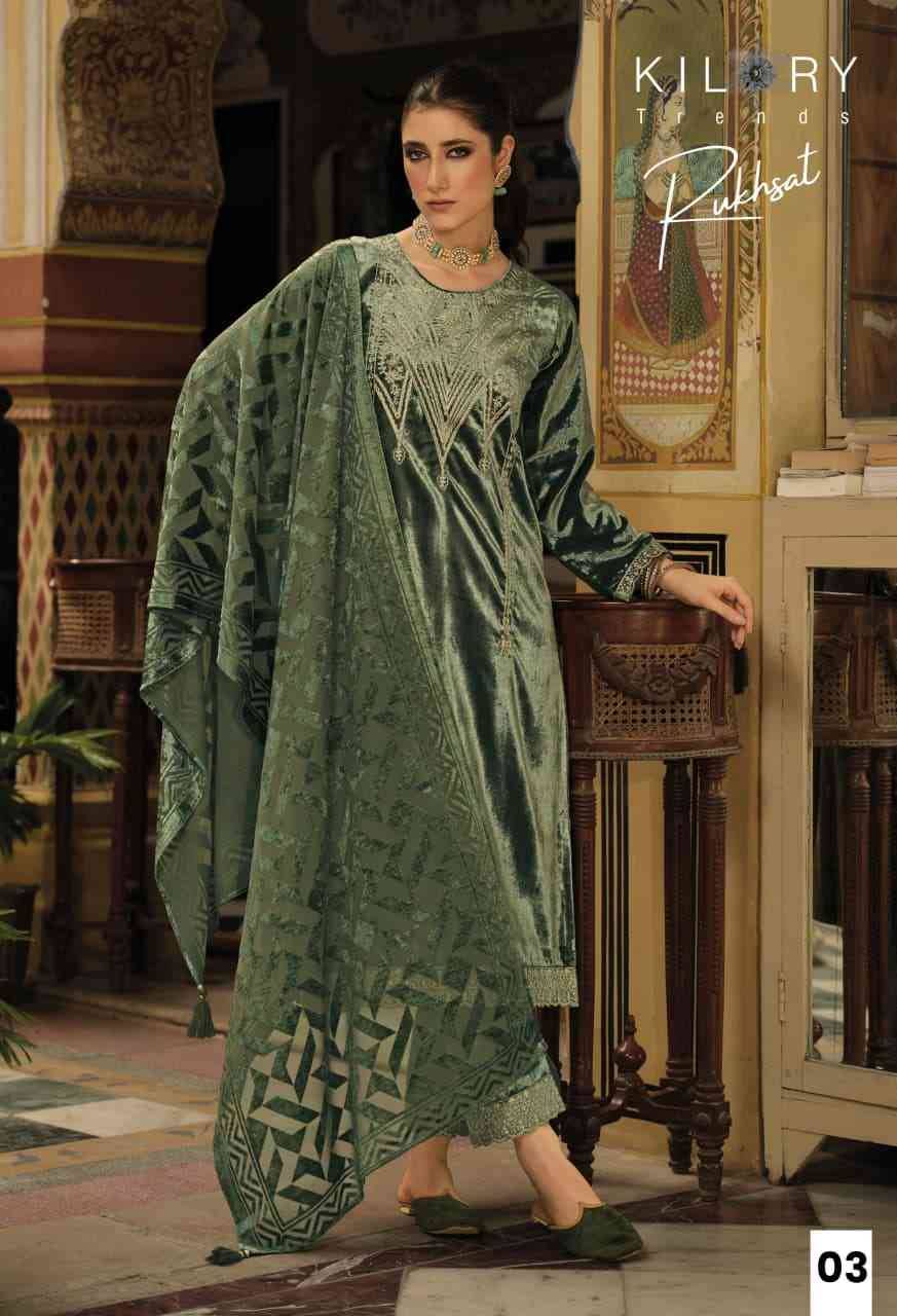 Rukhsat By Kilory 01 To 04 Series Beautiful Festive Suits Colorful Stylish Fancy Casual Wear & Ethnic Wear Pure Velvet Dresses At Wholesale Price