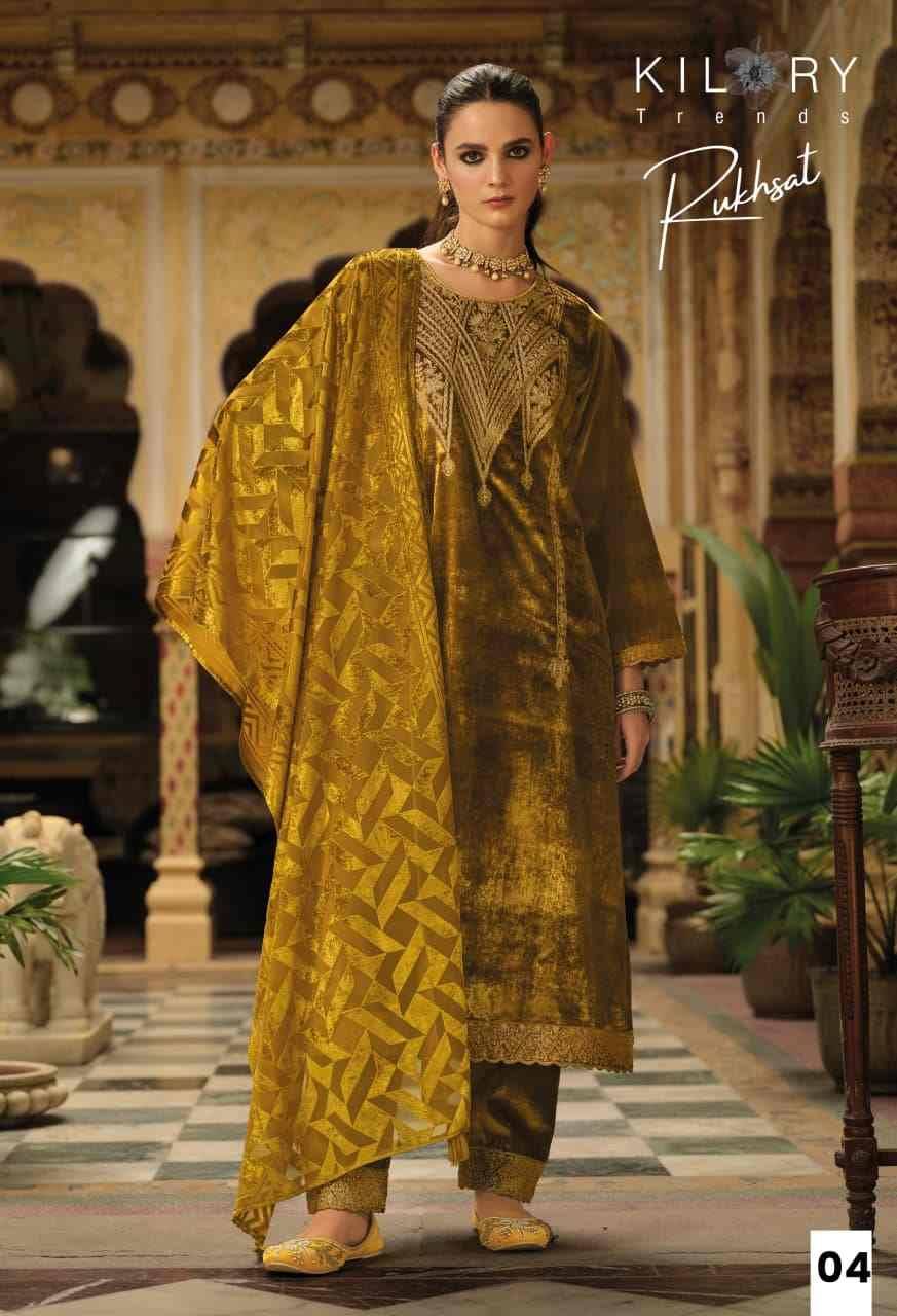 Rukhsat By Kilory 01 To 04 Series Beautiful Festive Suits Colorful Stylish Fancy Casual Wear & Ethnic Wear Pure Velvet Dresses At Wholesale Price