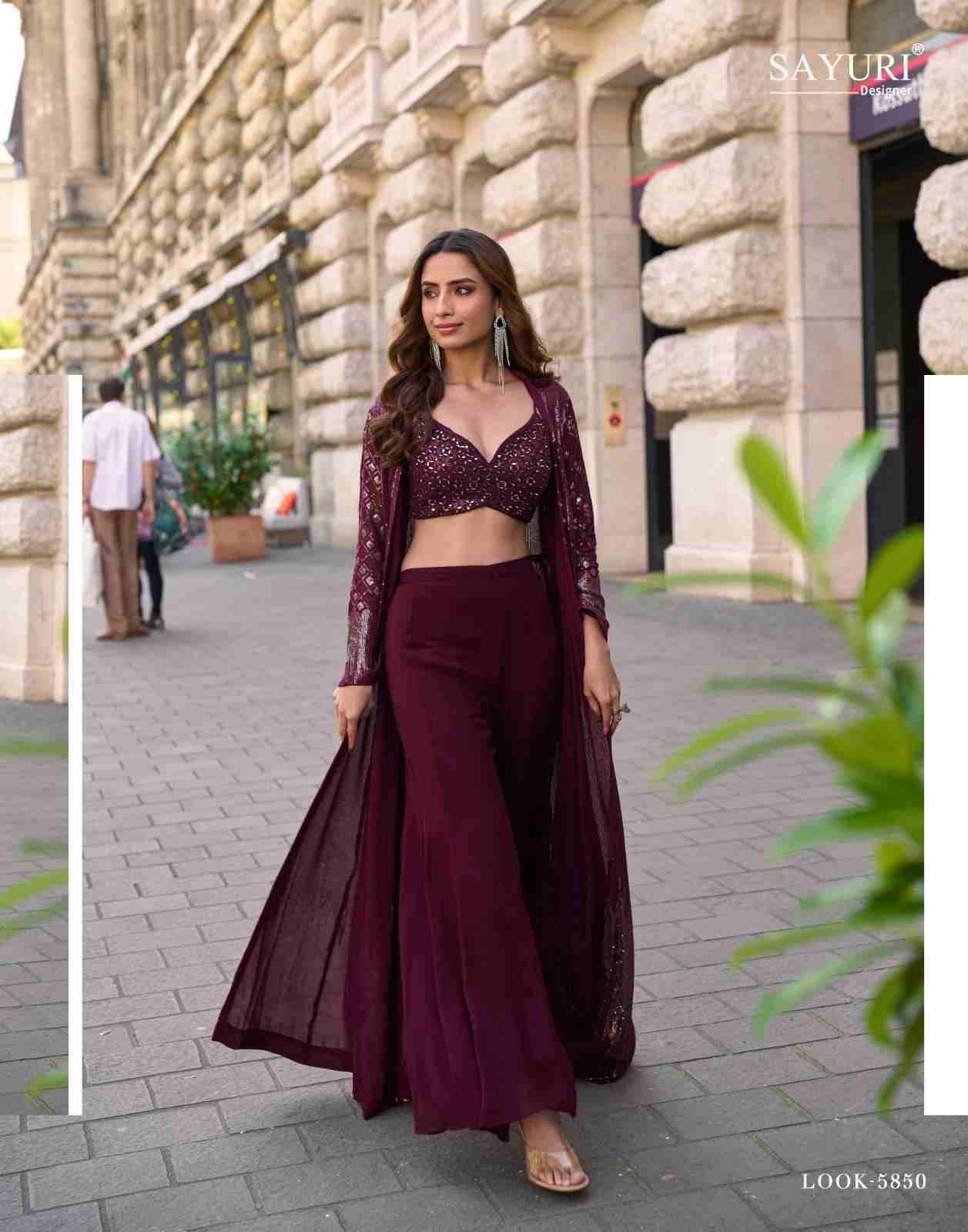 Rubal By Sayuri 5850 To 5853 Series Designer Stylish Fancy Colorful Beautiful Party Wear & Ethnic Wear Collection Premium Georgette Crop Tops With Bottom At Wholesale Price
