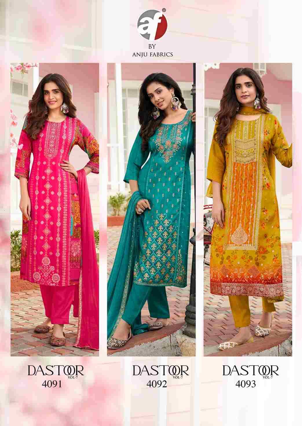Dastoor Vol-7 By Anju Fabrics 4091 To 4095 Series Festive Suits Beautiful Fancy Colorful Stylish Party Wear & Occasional Wear Pure Dola Jacquard Dresses At Wholesale Price