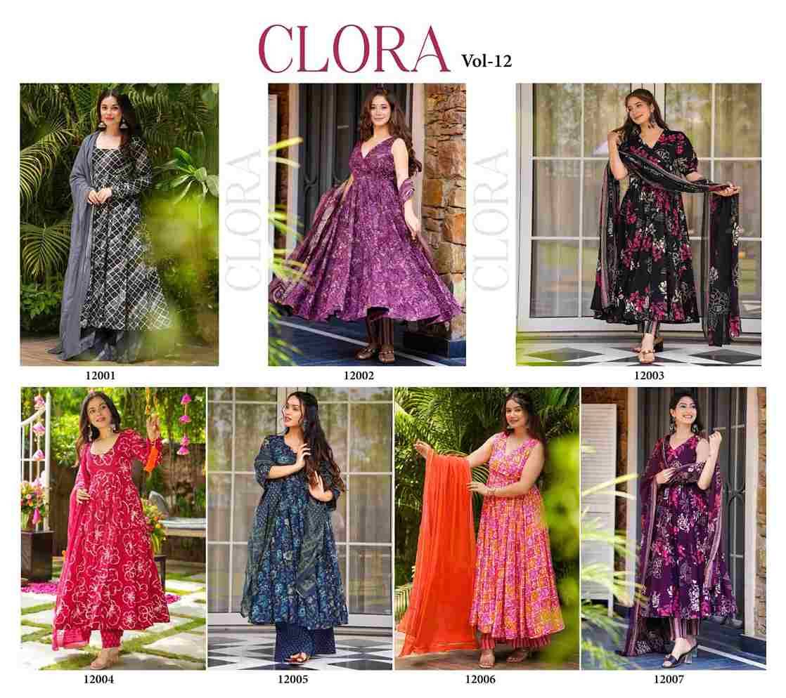 Clora Vol-12 By Fashid Wholesale 12001 To 12007 Series Designer Anarkali Suits Beautiful Fancy Colorful Stylish Party Wear & Occasional Wear Muslin Dresses At Wholesale Price