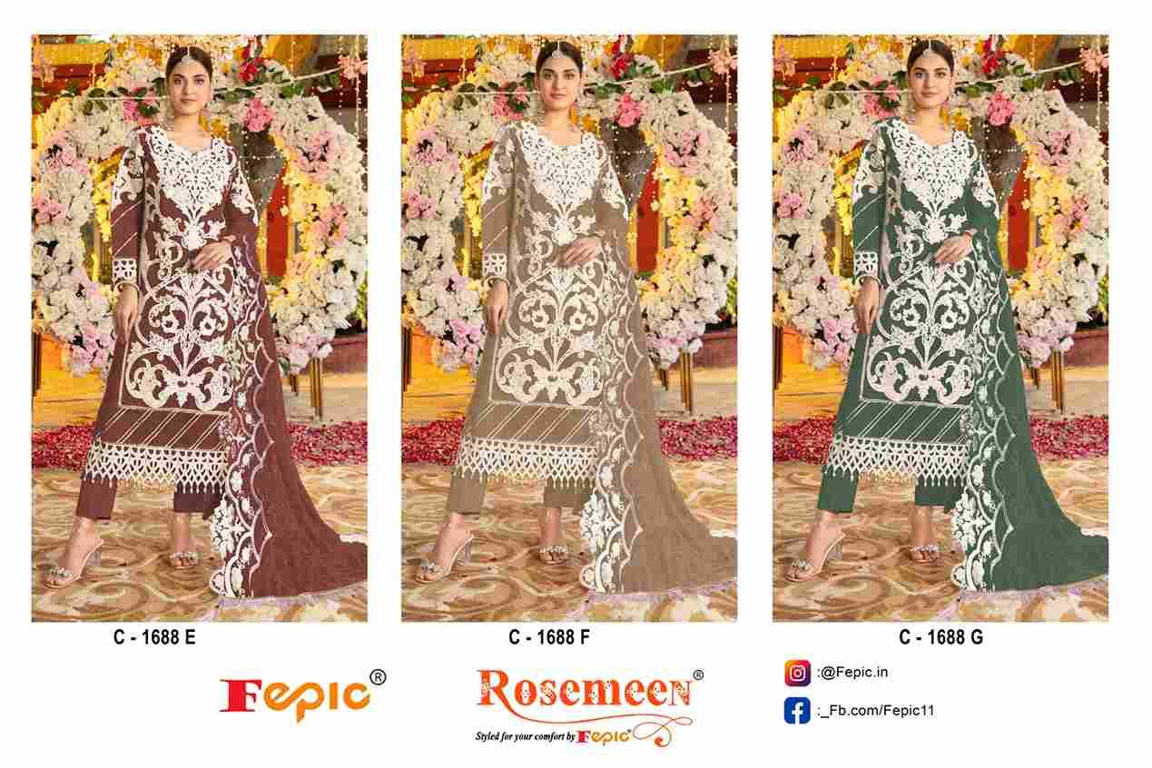 Fepic 1688 Colours Vol-2 By Fepic 1688-E To 1688-G Series Beautiful Pakistani Suits Stylish Fancy Colorful Party Wear & Occasional Wear Organza Embroidered Dresses At Wholesale Price