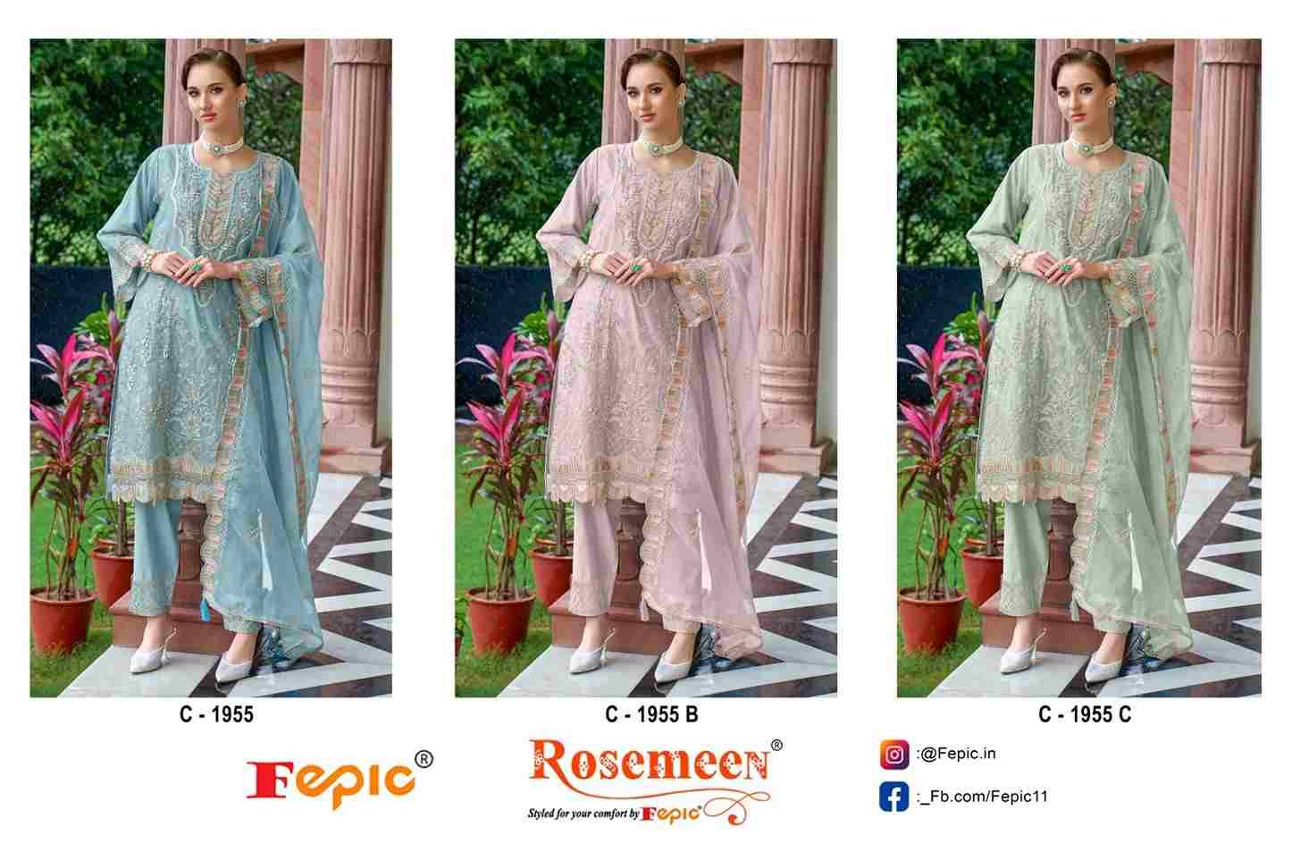 Fepic 1955 Colours By Fepic 1955-A To 1955-D Series Beautiful Pakistani Suits Stylish Fancy Colorful Party Wear & Occasional Wear Organza Embroidered Dresses At Wholesale Price