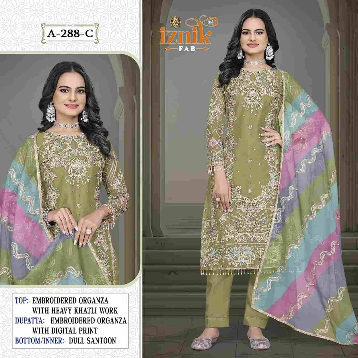 Iznik 288 Colours By Iznik Fab 288-A To 288-D Series Designer Pakistani Suits Beautiful Stylish Fancy Colorful Party Wear & Occasional Wear Organza With Embroidery Dresses At Wholesale Price