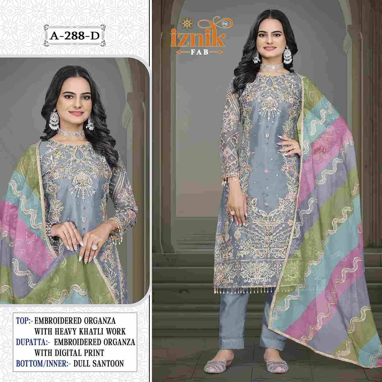Iznik 288 Colours By Iznik Fab 288-A To 288-D Series Designer Pakistani Suits Beautiful Stylish Fancy Colorful Party Wear & Occasional Wear Organza With Embroidery Dresses At Wholesale Price