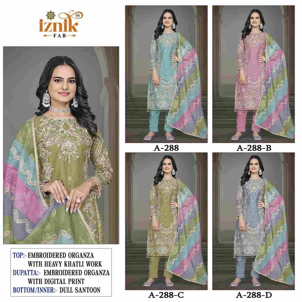 Iznik 288 Colours By Iznik Fab 288-A To 288-D Series Designer Pakistani Suits Beautiful Stylish Fancy Colorful Party Wear & Occasional Wear Organza With Embroidery Dresses At Wholesale Price