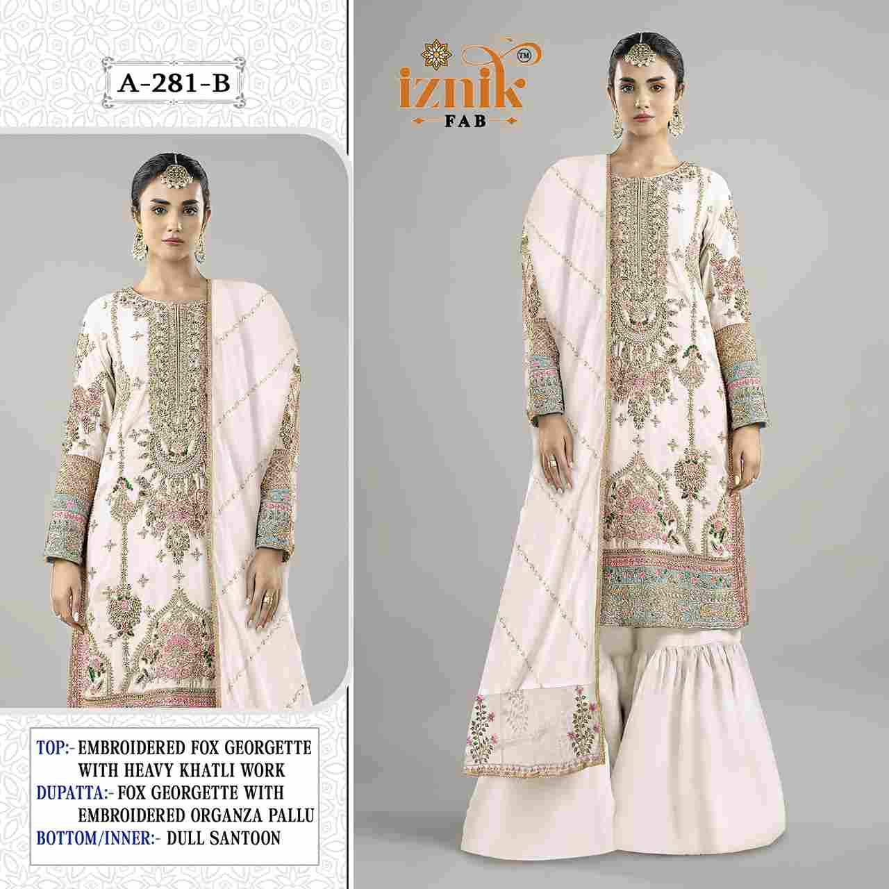 Iznik 281 Colours By Iznik Fab 281-B To 281-E Series Designer Pakistani Suits Beautiful Stylish Fancy Colorful Party Wear & Occasional Wear Faux Georgette With Embroidery Dresses At Wholesale Price
