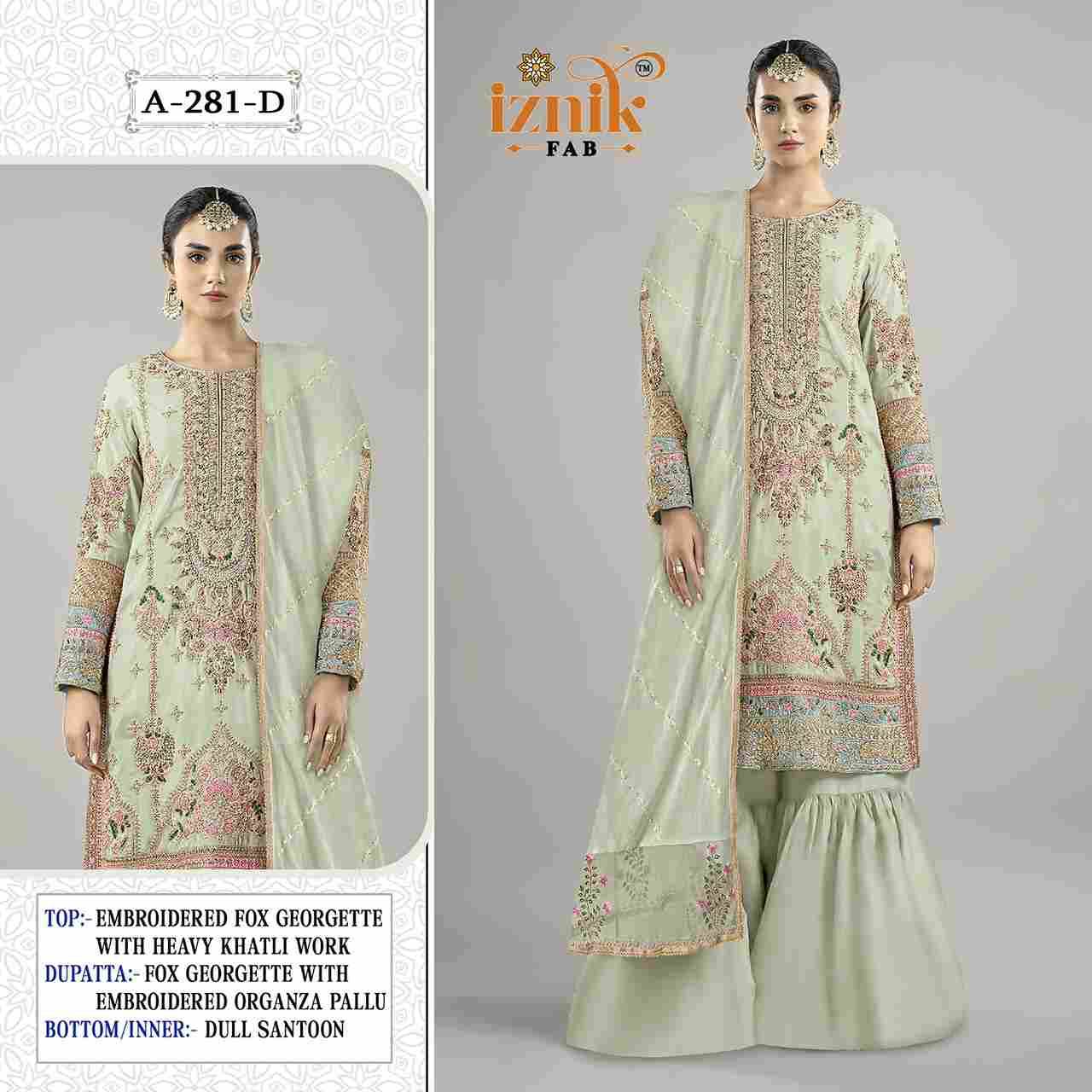 Iznik 281 Colours By Iznik Fab 281-B To 281-E Series Designer Pakistani Suits Beautiful Stylish Fancy Colorful Party Wear & Occasional Wear Faux Georgette With Embroidery Dresses At Wholesale Price