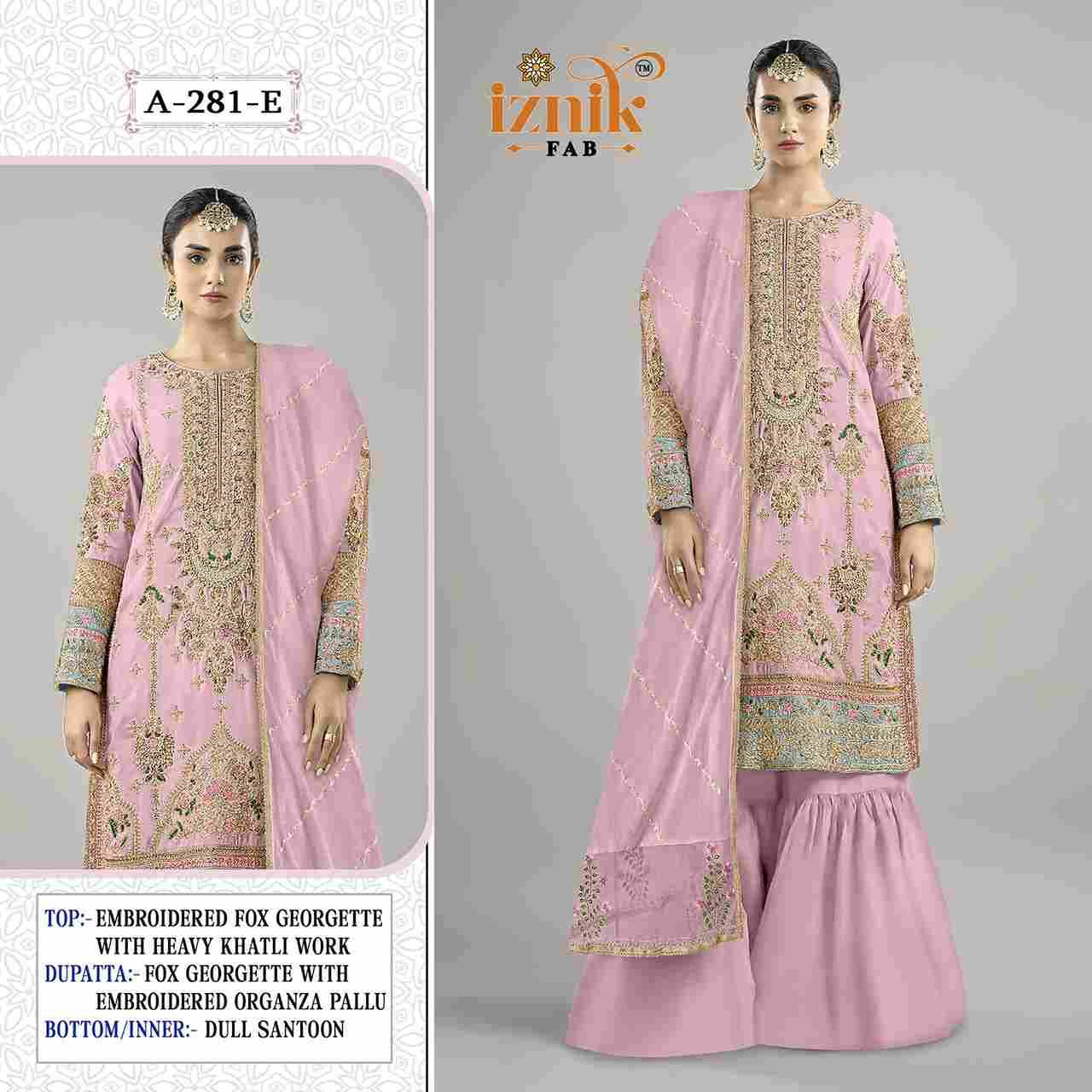 Iznik 281 Colours By Iznik Fab 281-B To 281-E Series Designer Pakistani Suits Beautiful Stylish Fancy Colorful Party Wear & Occasional Wear Faux Georgette With Embroidery Dresses At Wholesale Price