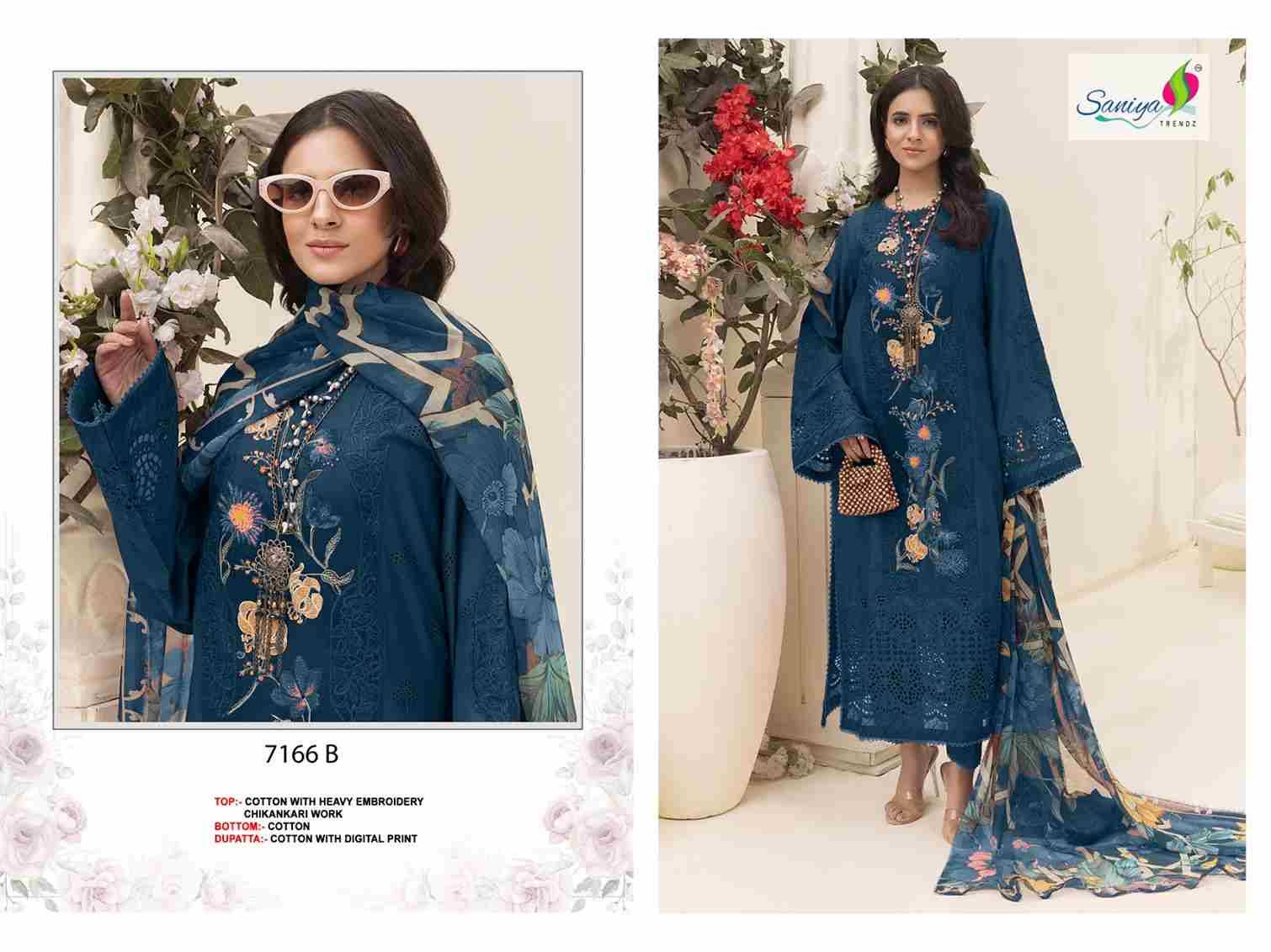 Saniya Trendz 7166 Colours By Saniya Trendz 7166-A To 7166-D Series Beautiful Pakistani Suits Colorful Stylish Fancy Casual Wear & Ethnic Wear Pure Cotton Embroidered Dresses At Wholesale Price