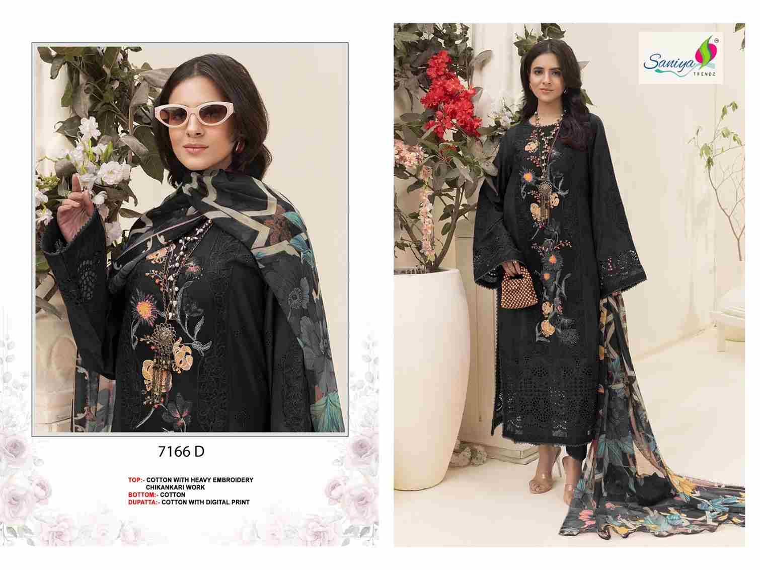 Saniya Trendz 7166 Colours By Saniya Trendz 7166-A To 7166-D Series Beautiful Pakistani Suits Colorful Stylish Fancy Casual Wear & Ethnic Wear Pure Cotton Embroidered Dresses At Wholesale Price