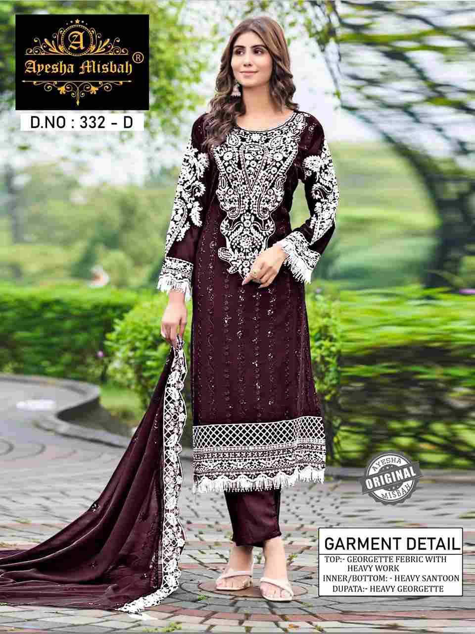 Ayesha Misbah 332 Colours By Fashid Wholesale 332-A To 332-F Series Beautiful Pakistani Suits Colorful Stylish Fancy Casual Wear & Ethnic Wear Georgette Embroidered Dresses At Wholesale Price
