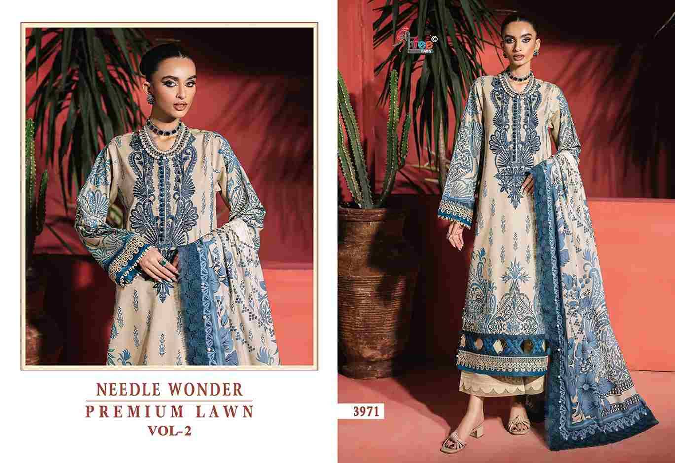 Needle Wonder Premium Lawn Vol-2 By Shree Fabs 3971 To 3977 Series Designer Pakistani Suits Beautiful Fancy Stylish Colorful Party Wear & Occasional Wear Pure Cotton With Embroidery Dresses At Wholesale Price