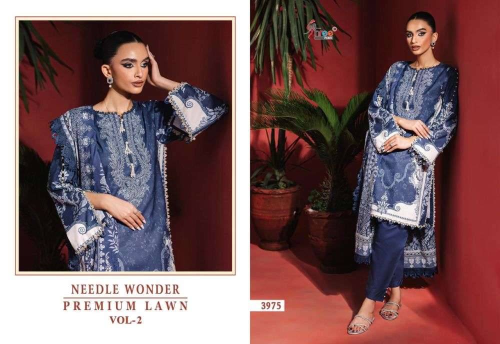 Needle Wonder Premium Lawn Vol-2 By Shree Fabs 3971 To 3977 Series Designer Pakistani Suits Beautiful Fancy Stylish Colorful Party Wear & Occasional Wear Pure Cotton With Embroidery Dresses At Wholesale Price