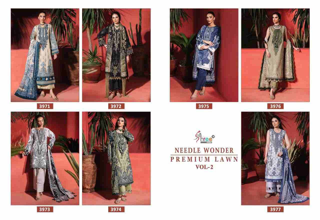 Needle Wonder Premium Lawn Vol-2 By Shree Fabs 3971 To 3977 Series Designer Pakistani Suits Beautiful Fancy Stylish Colorful Party Wear & Occasional Wear Pure Cotton With Embroidery Dresses At Wholesale Price