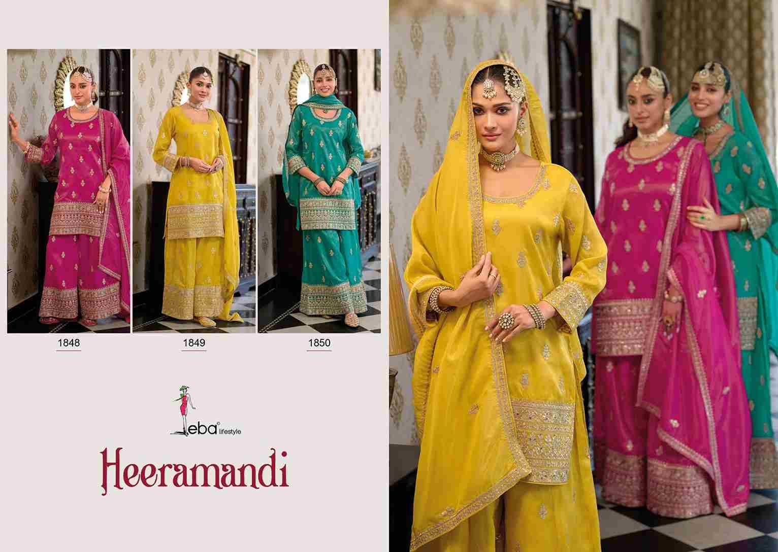 Heeramandi By Eba Lifestyle 1848 To 1850 Series Beautiful Sharara Suits Colorful Stylish Fancy Casual Wear & Ethnic Wear Simmer Embroidery Dresses At Wholesale Price