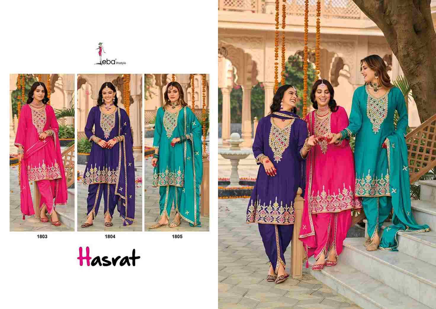 Hasrat By Eba Lifestyle 1803 To 1805 Series Beautiful Festive Suits Colorful Stylish Fancy Casual Wear & Ethnic Wear Heavy Chinnon Embroidery Dresses At Wholesale Price